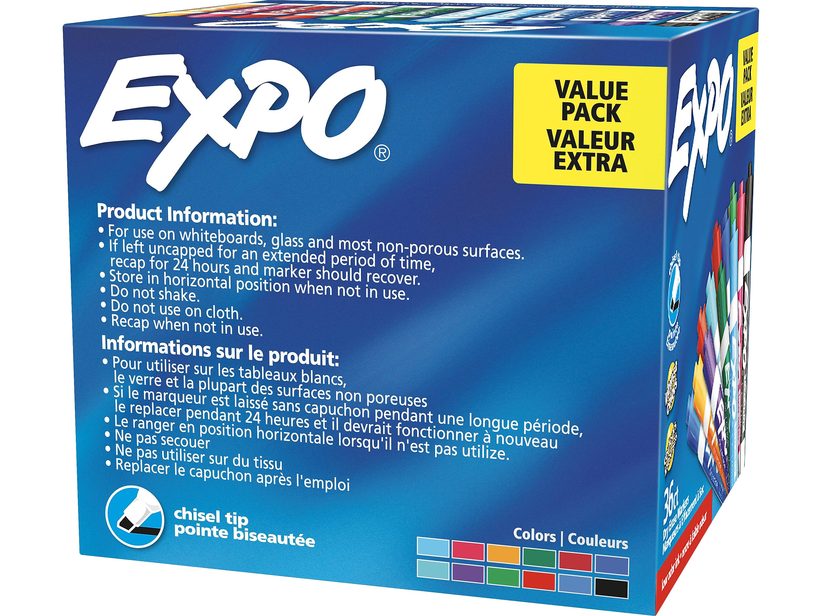 Expo Dry Erase Markers, Chisel Tip, Assorted, 36/Pack