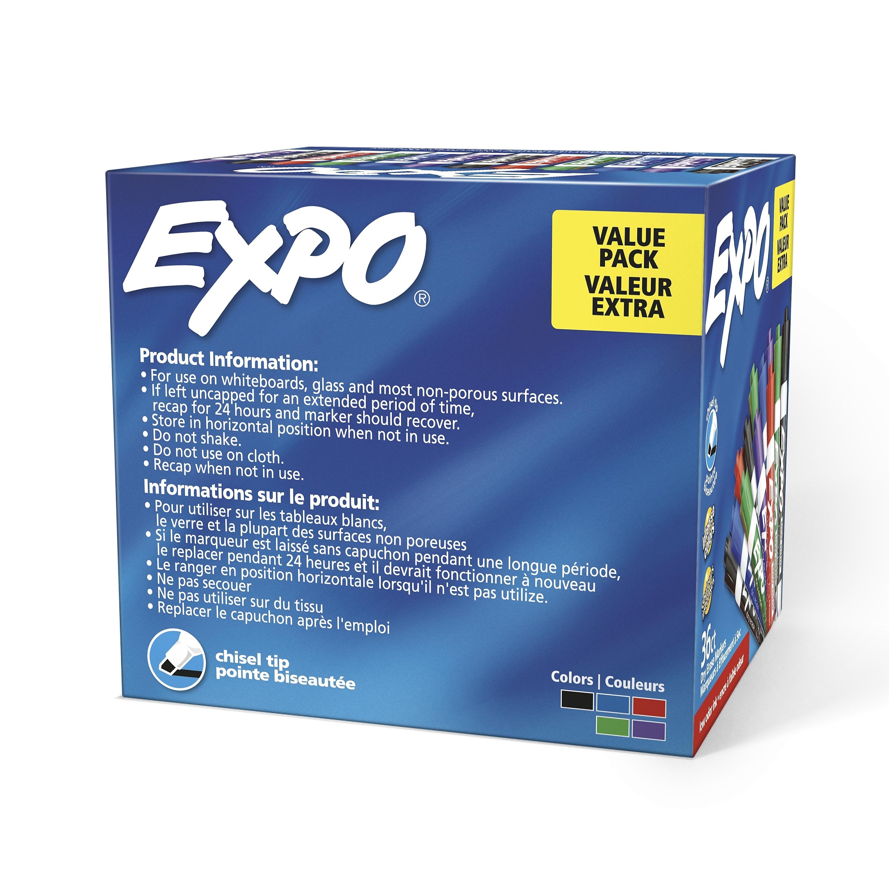 Expo Dry Erase Markers, Chisel Tip, Assorted, 36/Pack