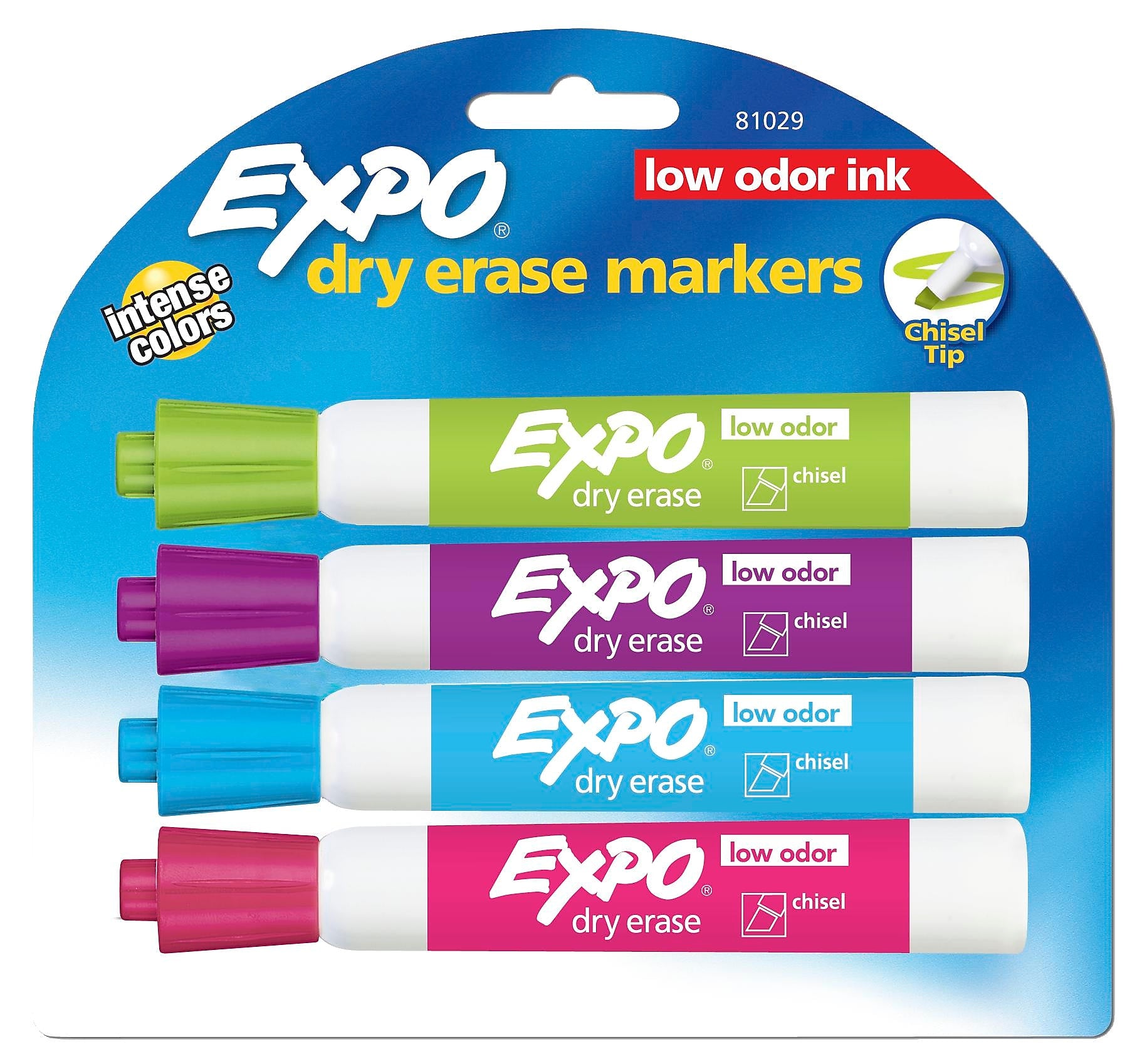 Expo Dry Erase Markers, Chisel Tip, Assorted, 4/Pack