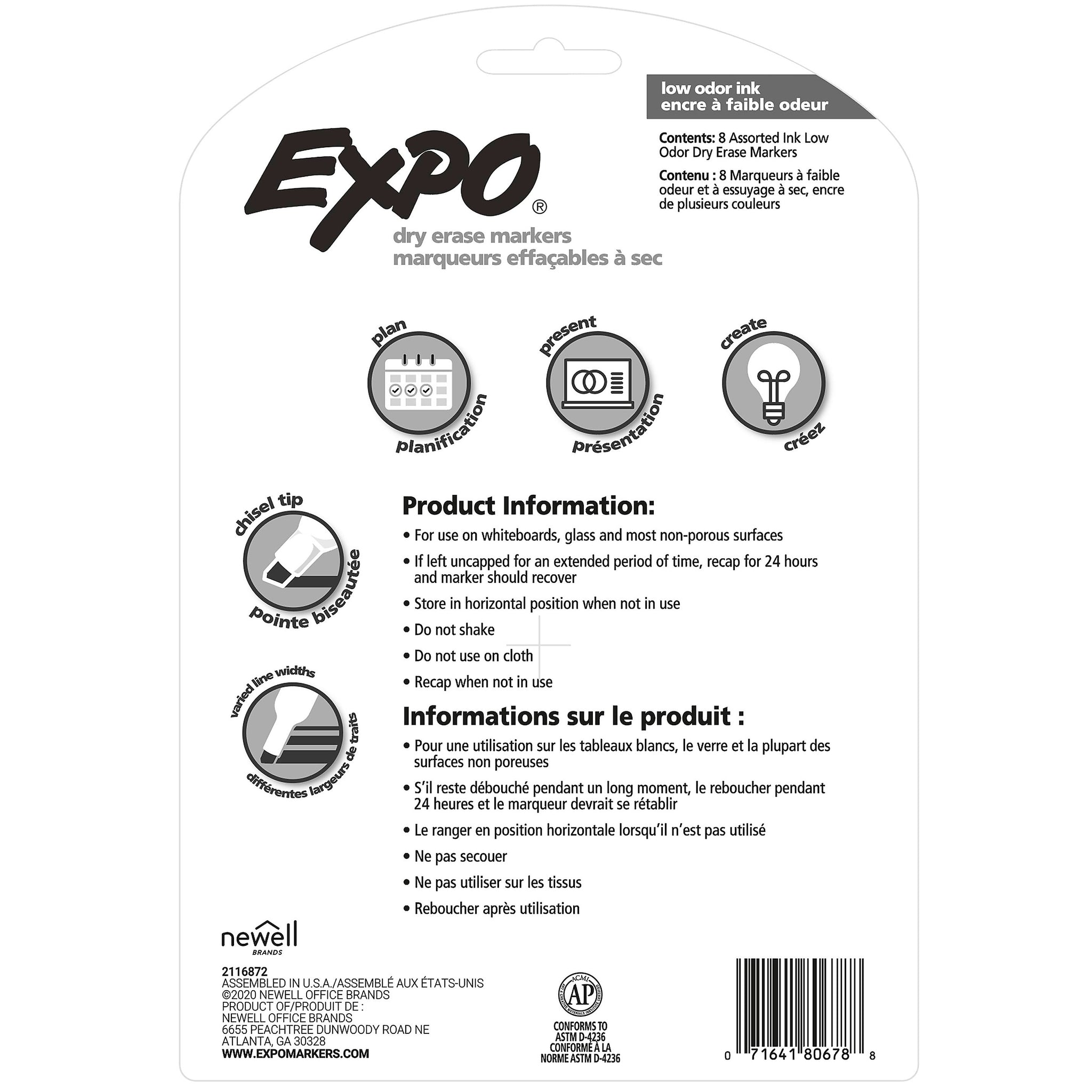 Expo Dry Erase Markers, Chisel Tip, Assorted, 8/Pack