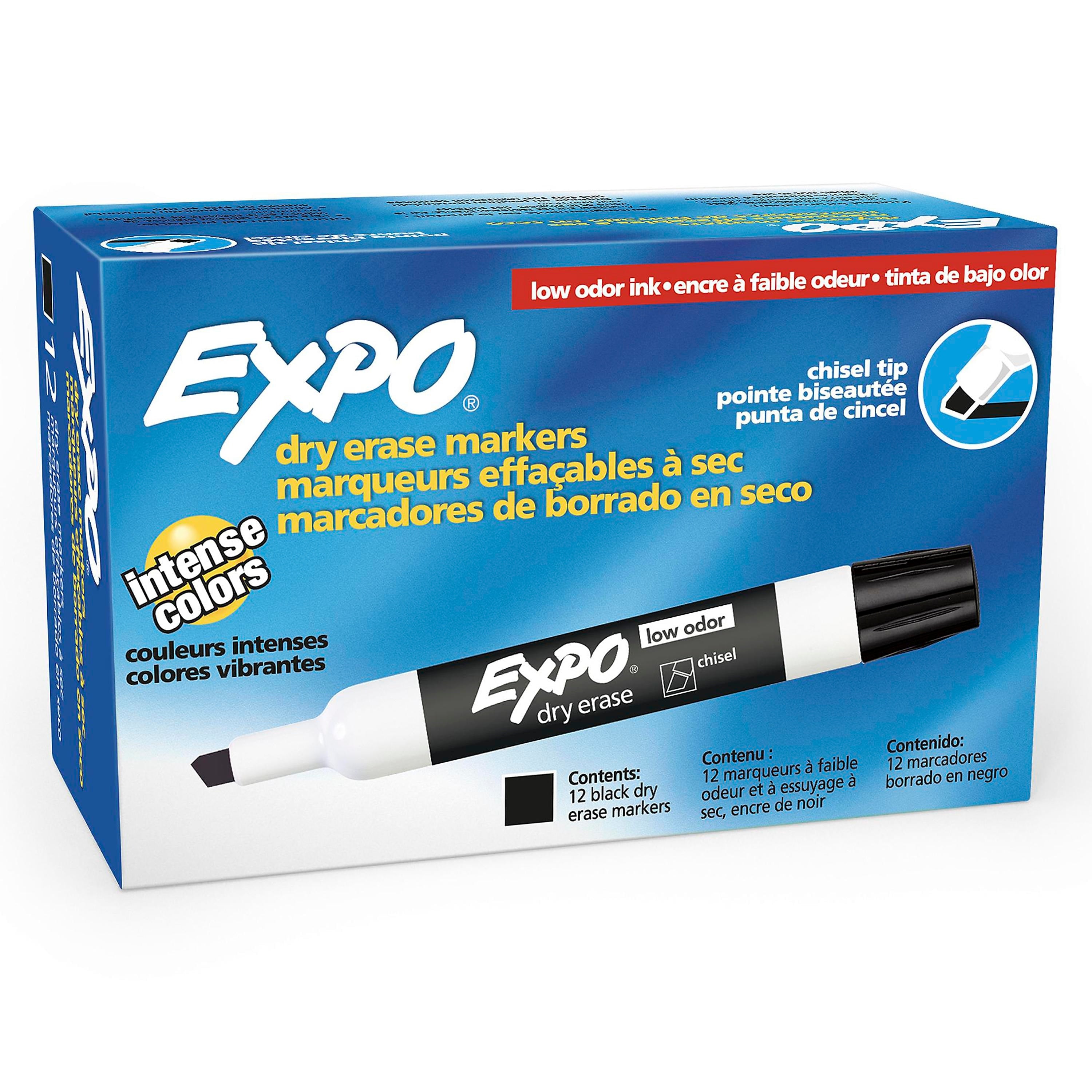 Expo Dry Erase Markers, Chisel Tip, Black, 12/Pack
