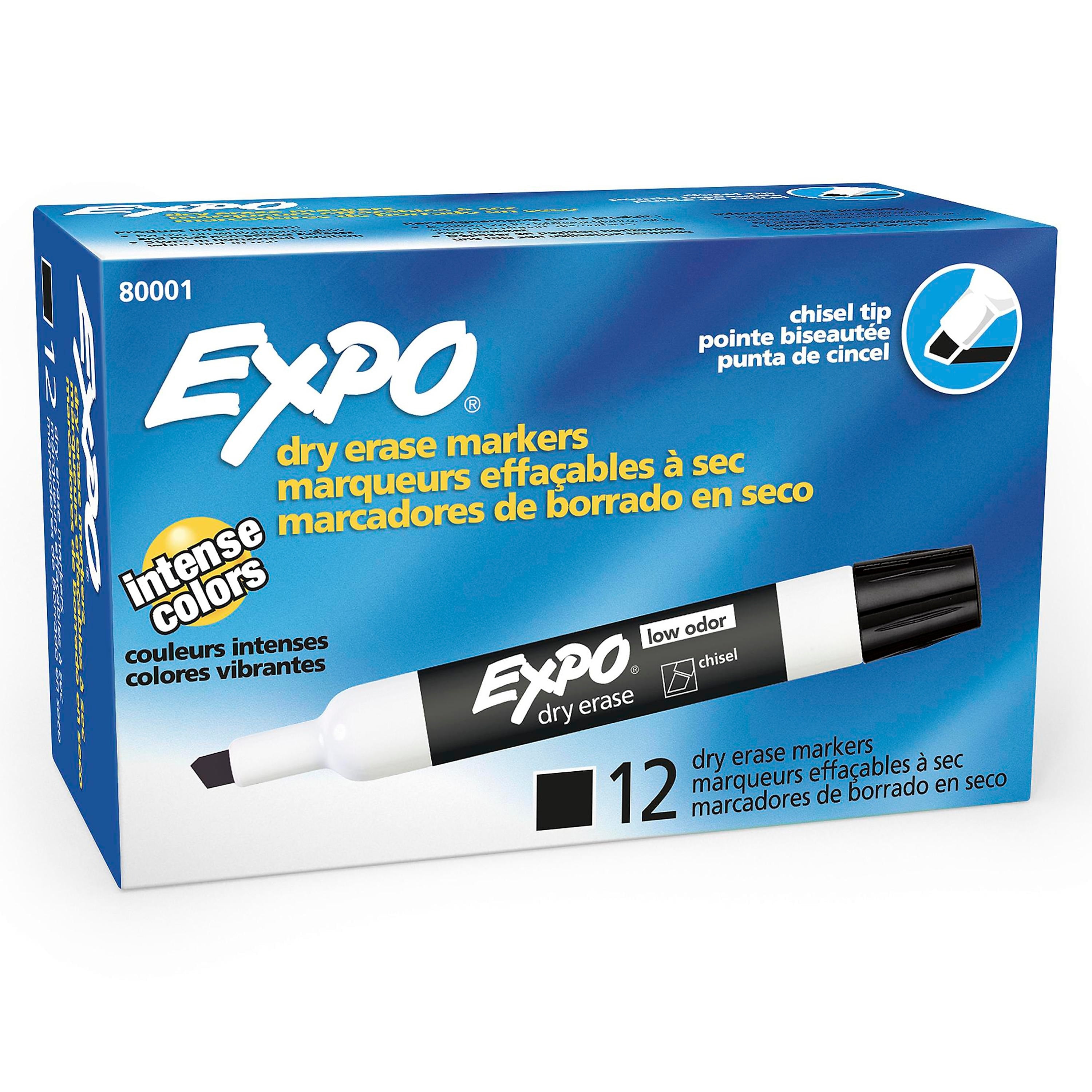 Expo Dry Erase Markers, Chisel Tip, Black, 12/Pack