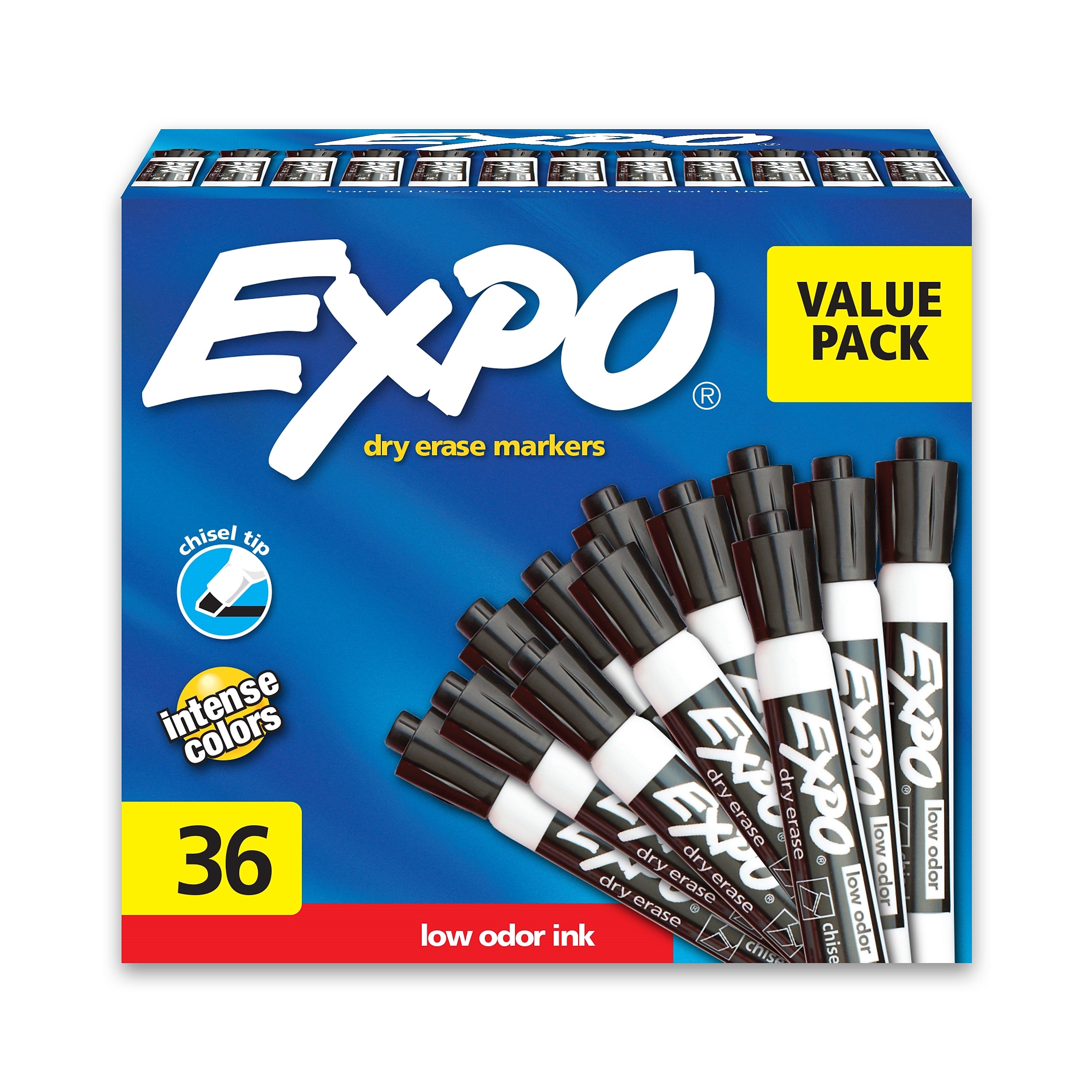 Expo Dry Erase Markers, Chisel Tip, Black, 36/Pack