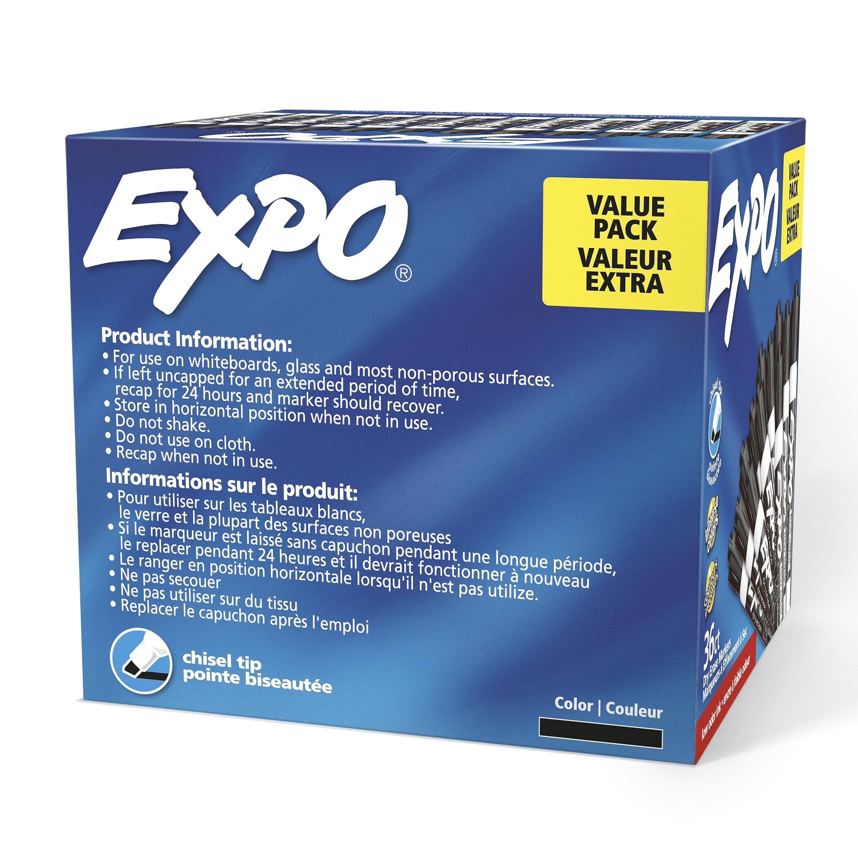 Expo Dry Erase Markers, Chisel Tip, Black, 36/Pack