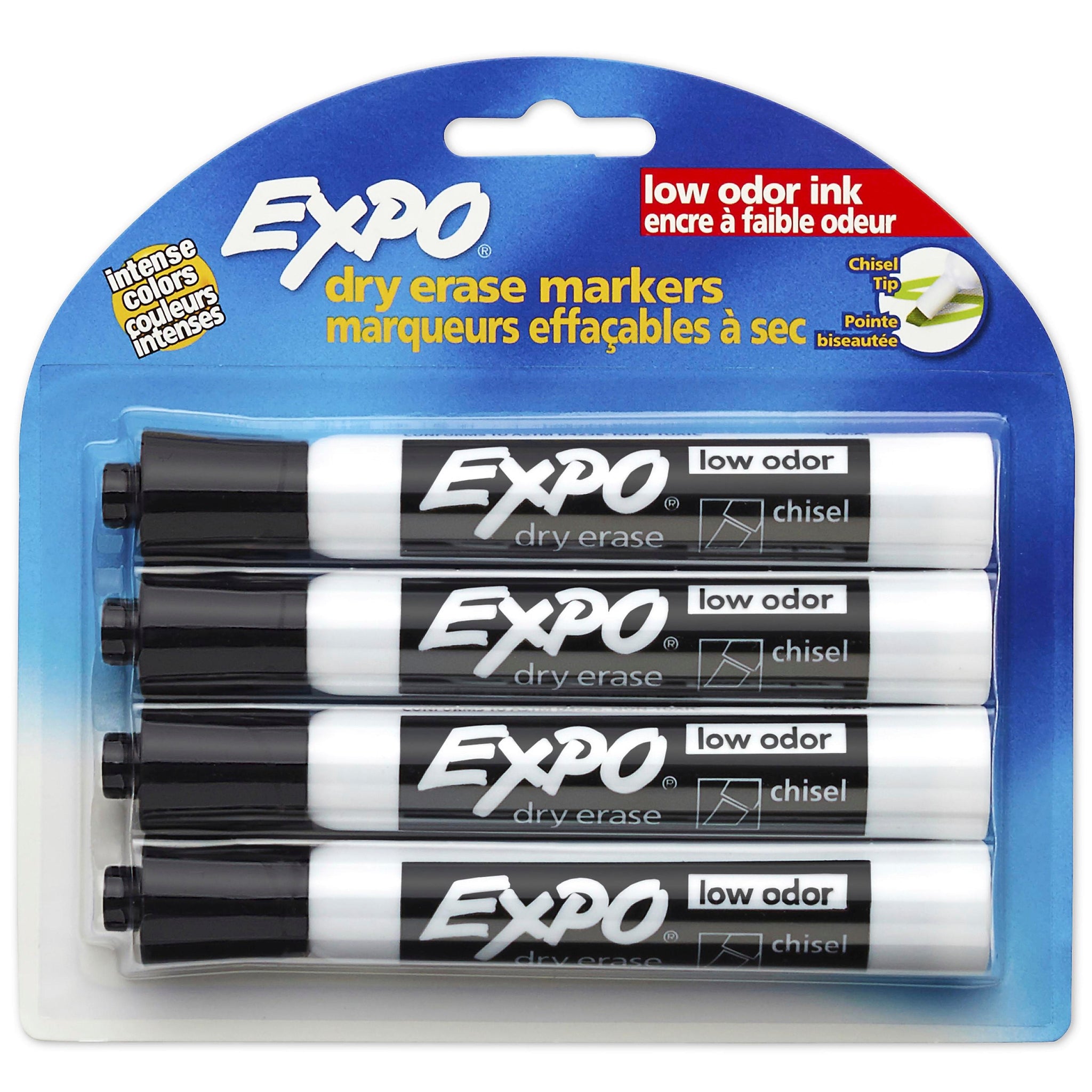 Expo Dry Erase Markers, Chisel Tip, Black, 4/Pack