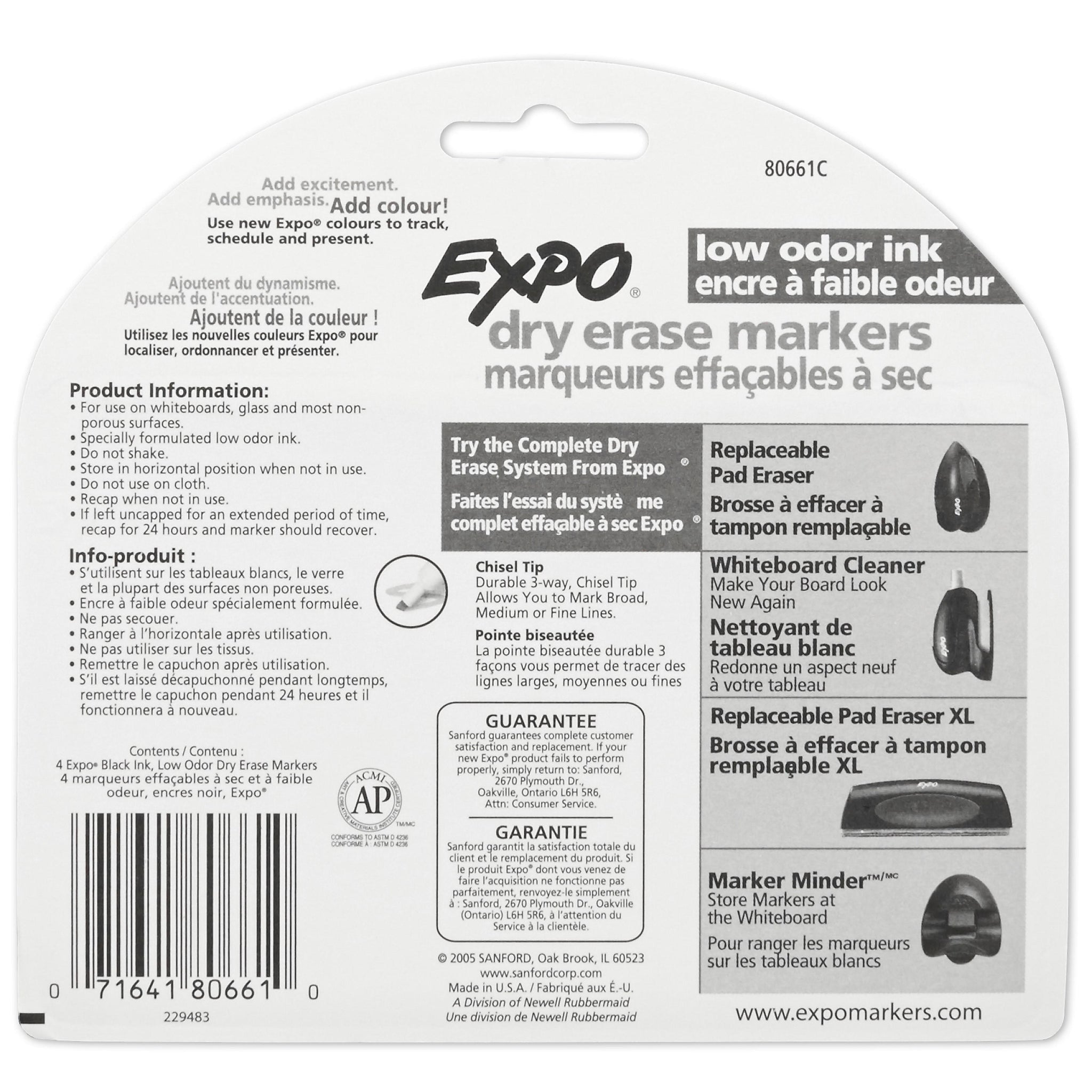 Expo Dry Erase Markers, Chisel Tip, Black, 4/Pack