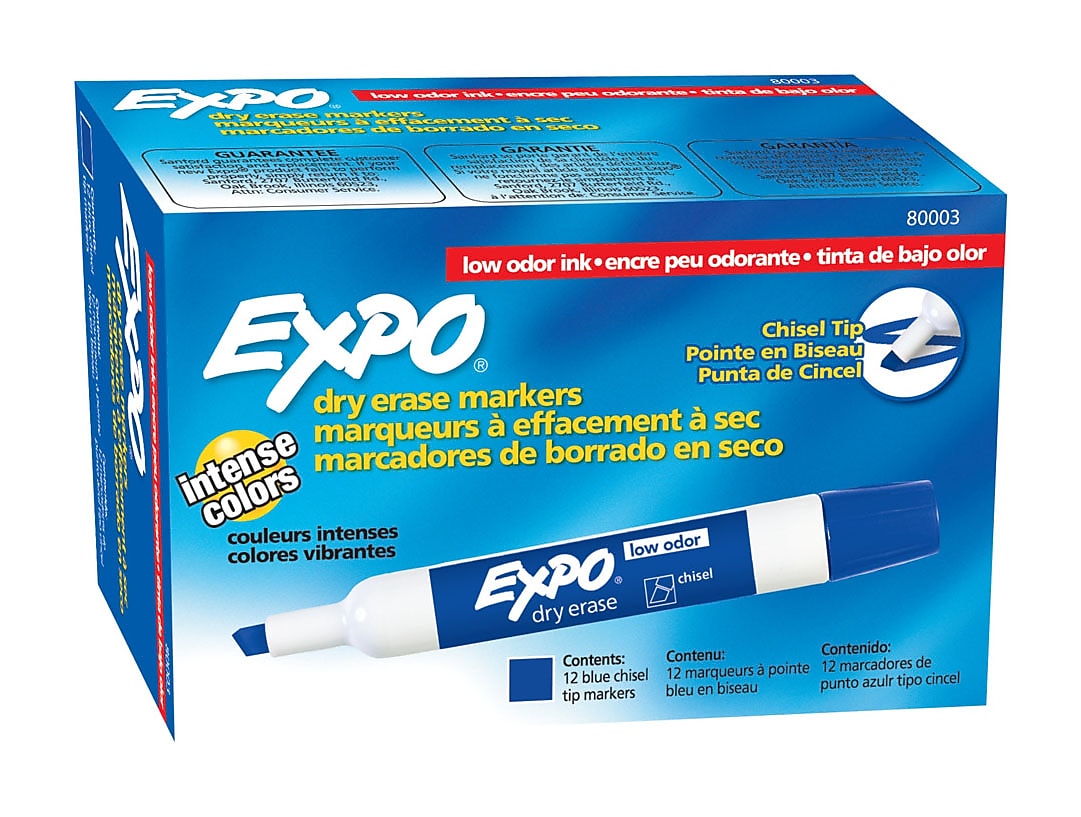 Expo Dry Erase Markers, Chisel Tip, Blue, 12/Pack
