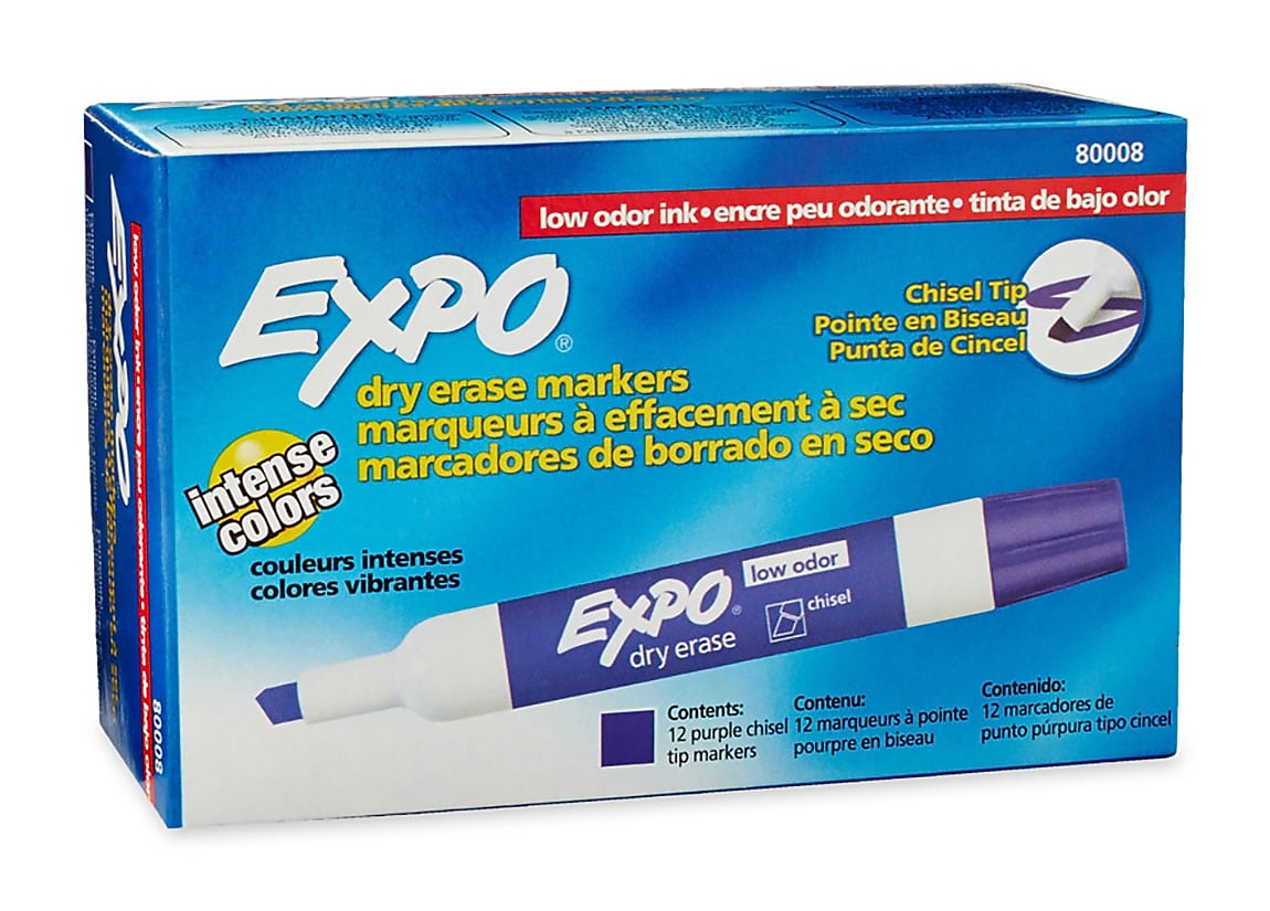 Expo Dry Erase Markers, Chisel Tip, Purple, 12/Pack