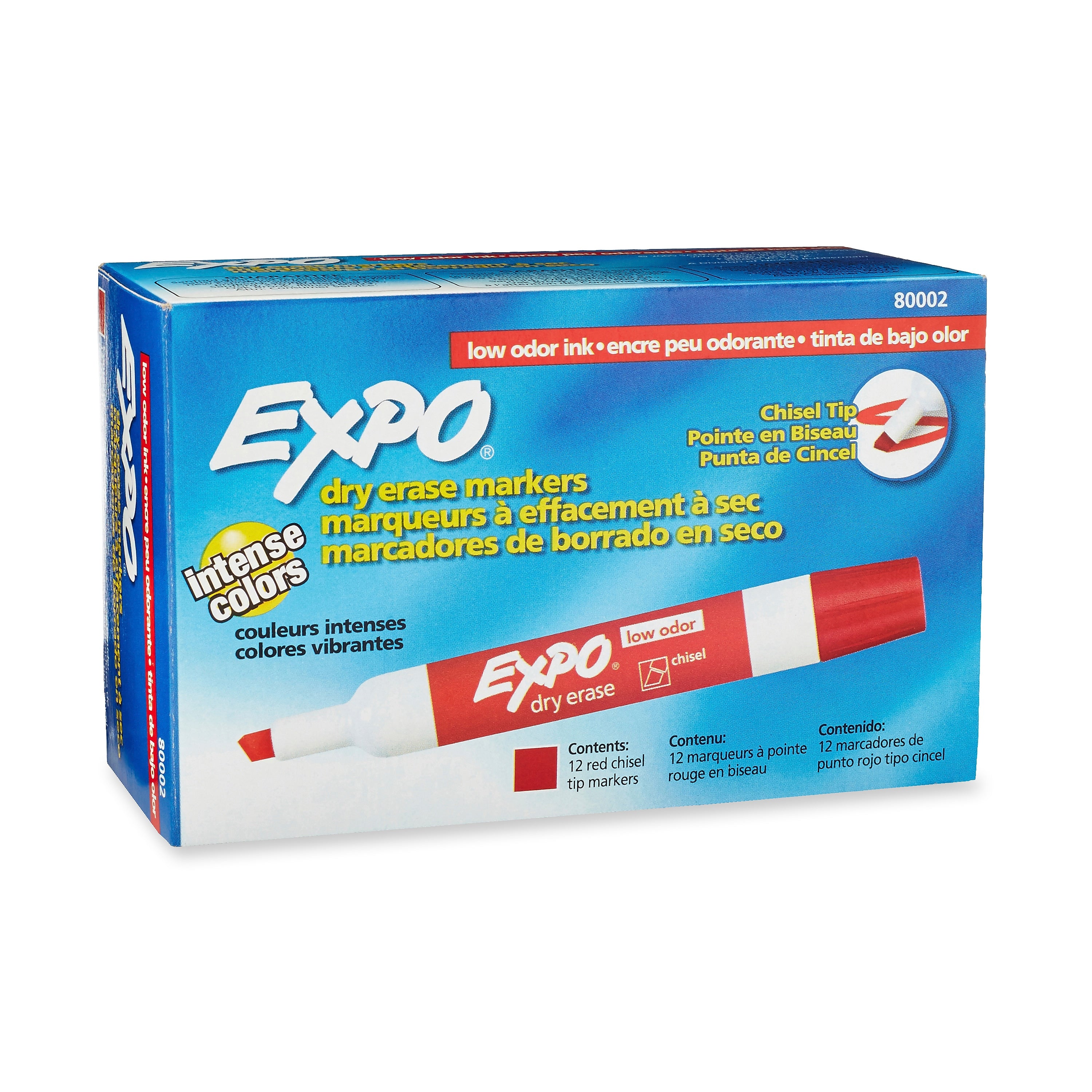 Expo Dry Erase Markers, Chisel Tip, Red, 12/Pack