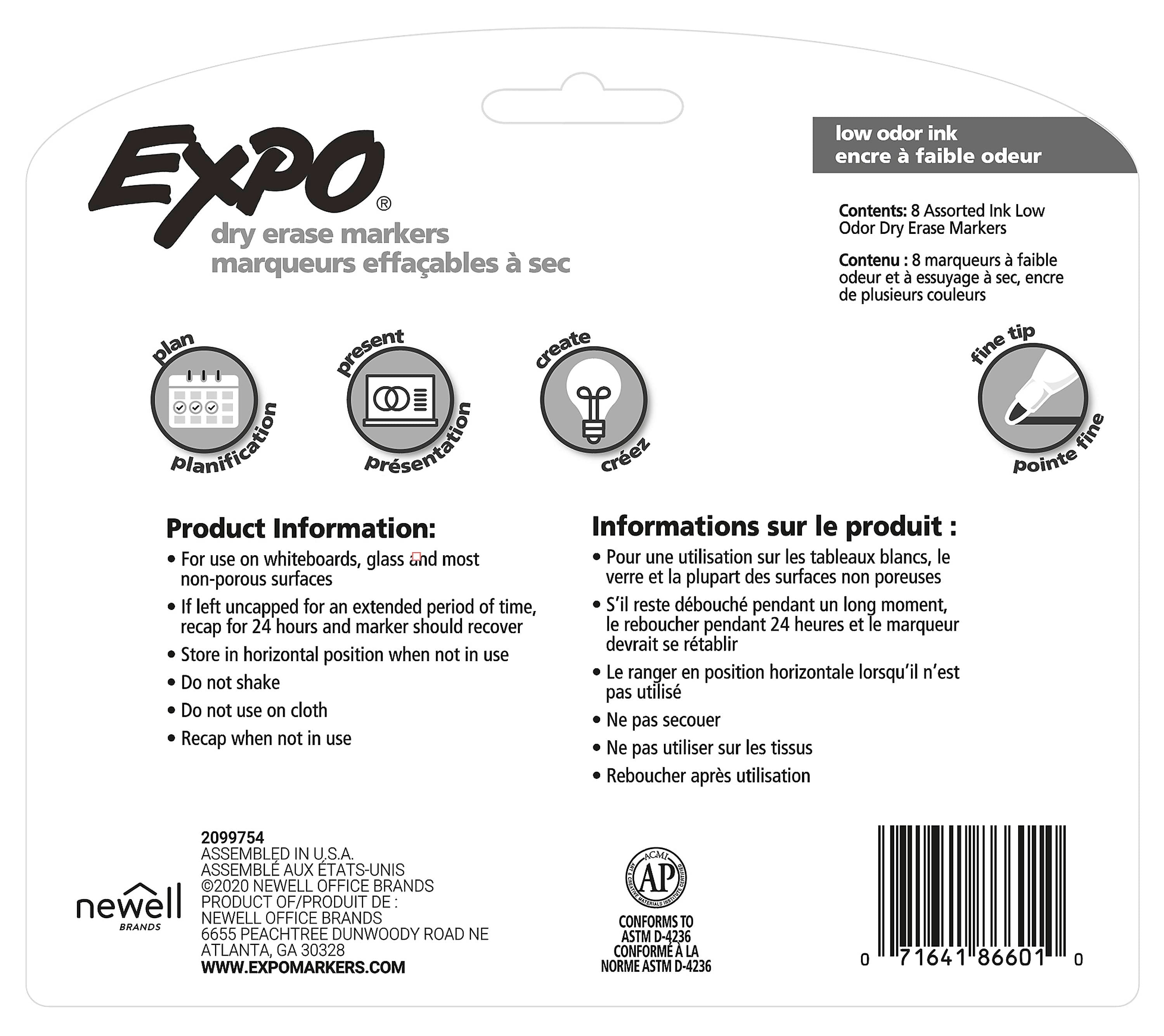 Expo Dry Erase Markers, Fine Tip, Assorted, 8/Pack