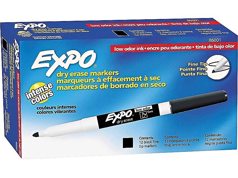 Expo Dry Erase Markers, Fine Tip, Black, 12/Pack