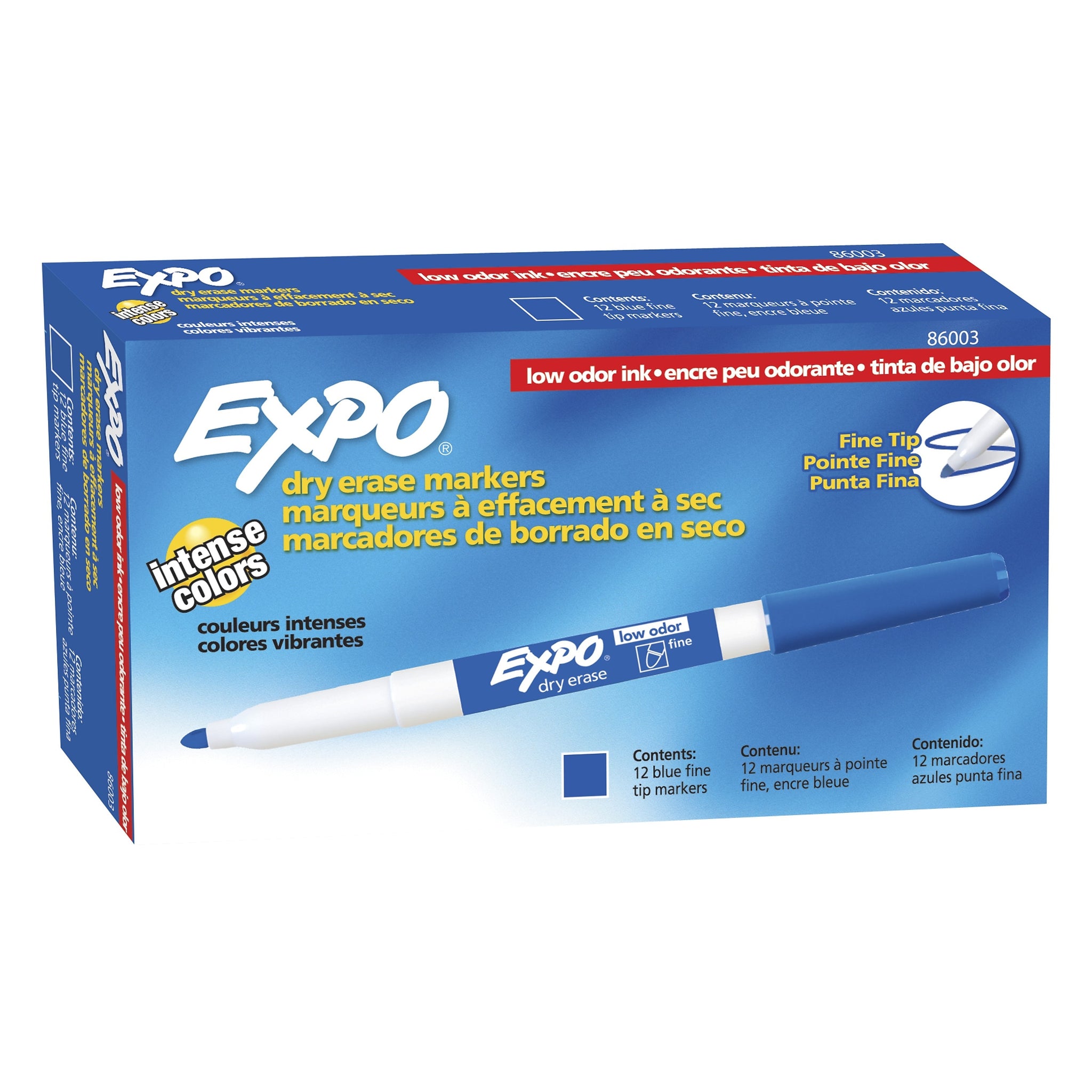 Expo Dry Erase Markers, Fine Tip, Blue, 12/Pack