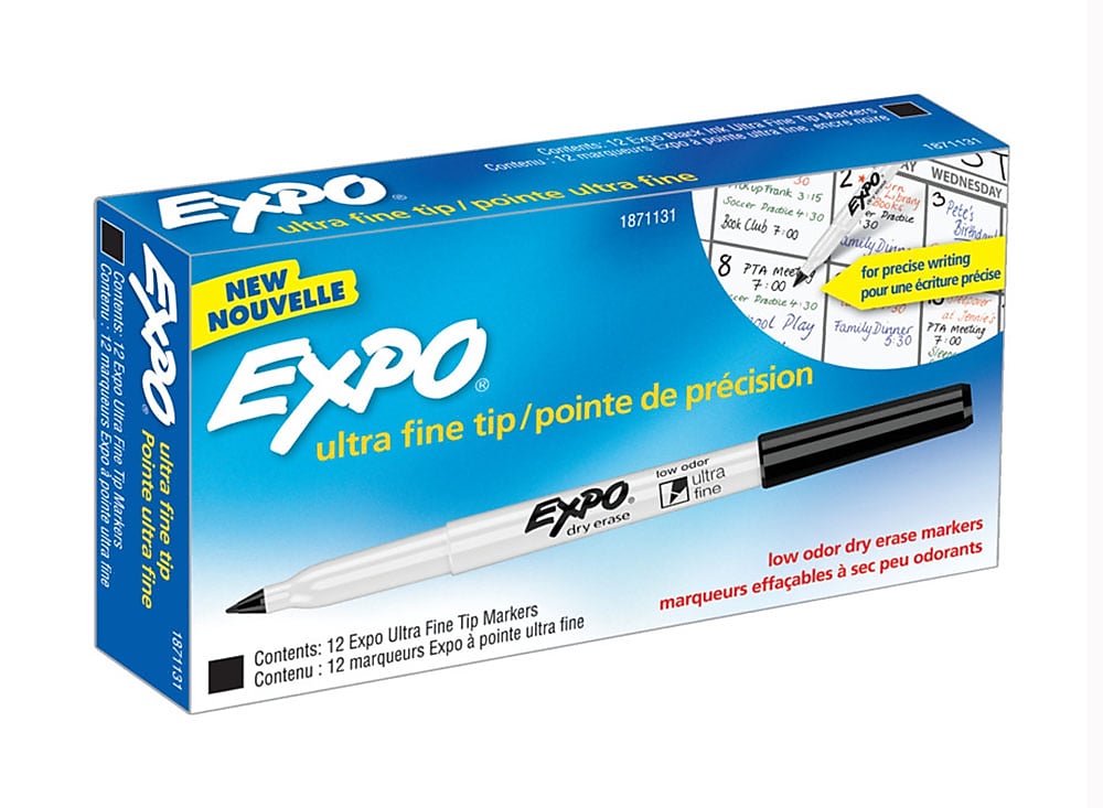 Expo Dry Erase Markers, Ultra Fine Tip, Black, 12/Pack