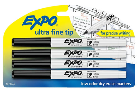 Expo Dry Erase Markers, Ultra Fine Tip, Black, 4/Pack