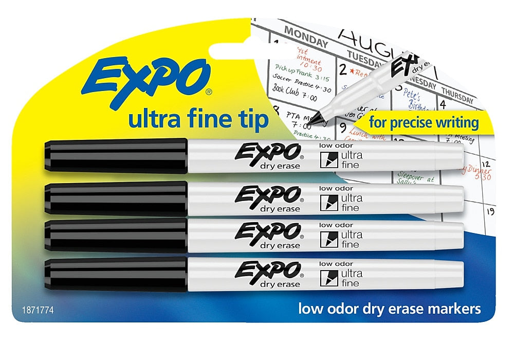 Expo Dry Erase Markers, Ultra Fine Tip, Black, 4/Pack