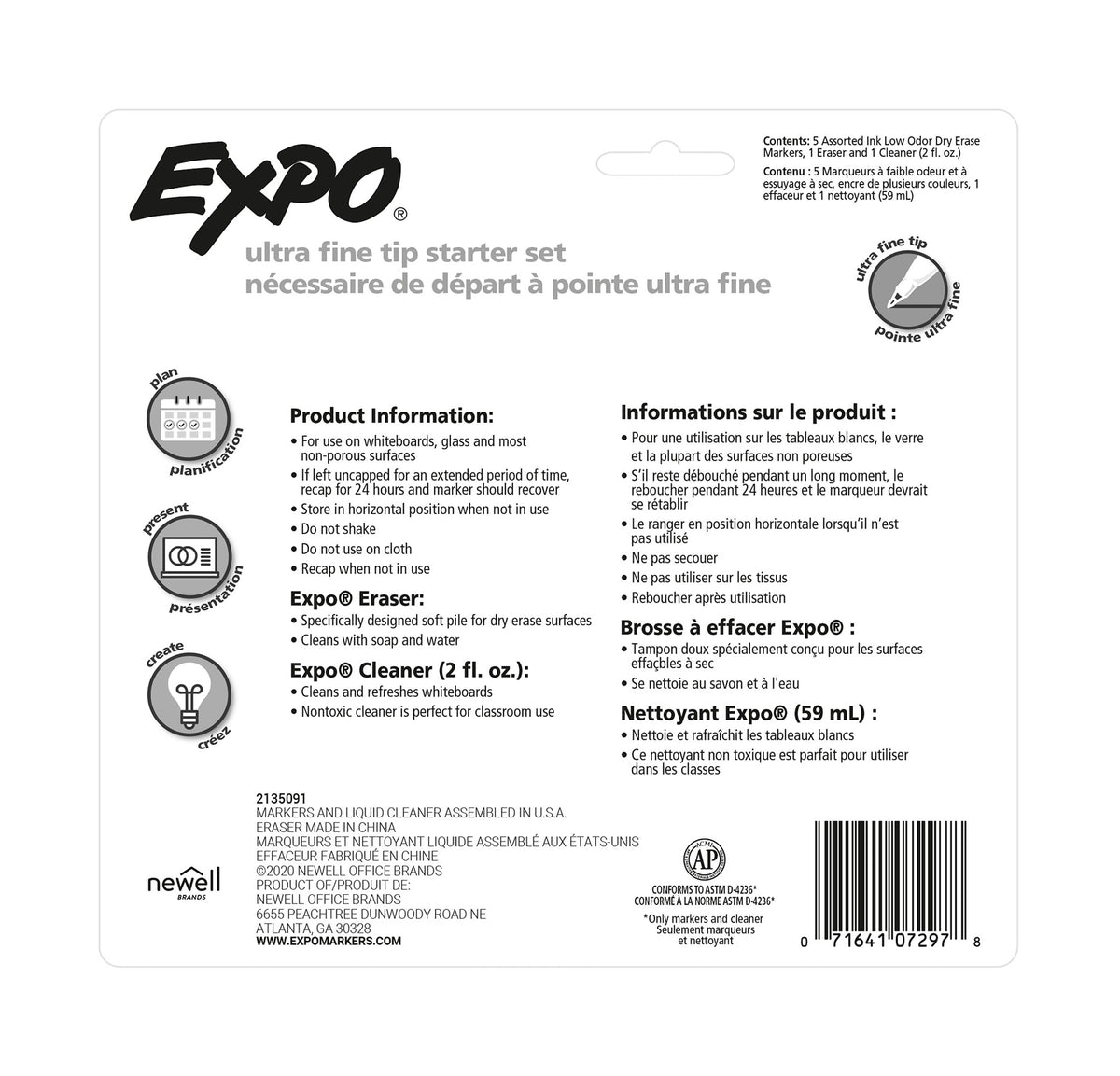 Expo Dry Erase Starter Set, Ultra Fine Tip, Assorted, 5/Set