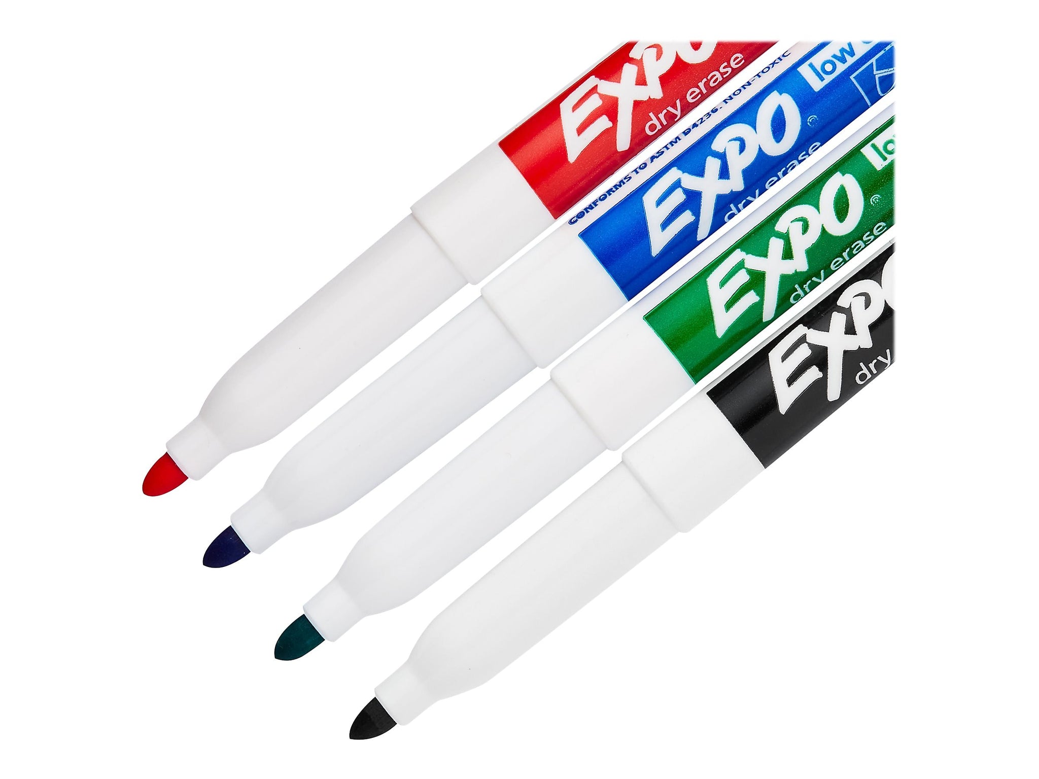 Expo Low Odor Dry Erase Markers, Fine Tip, Assorted, 4/Pack