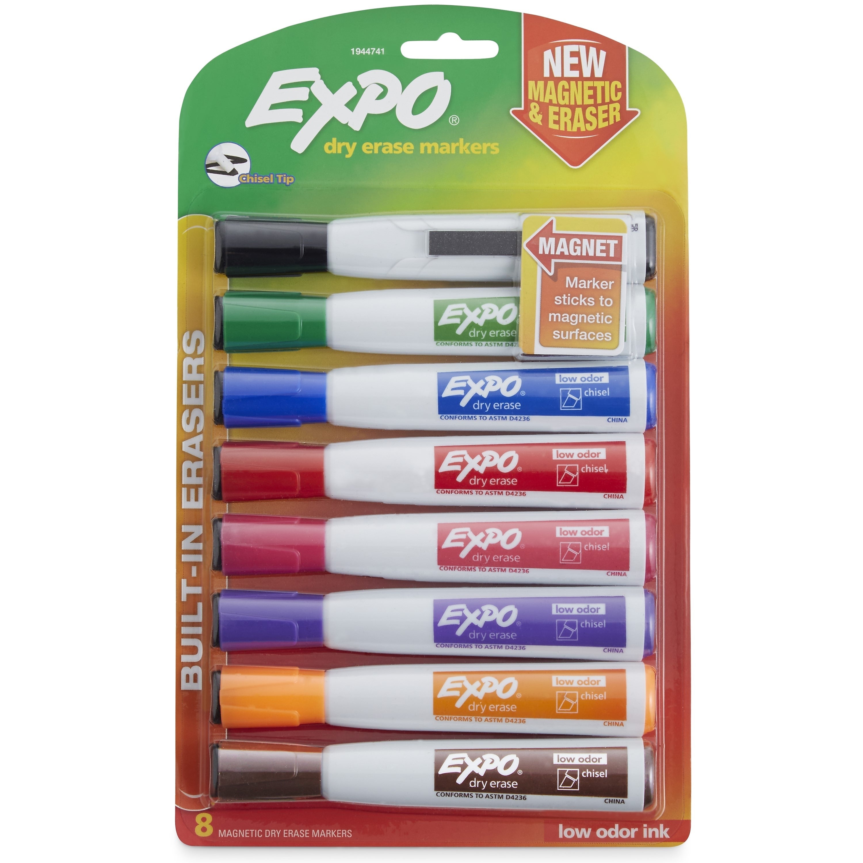 Expo Magnetic Dry Erase Markers, Chisel Tip, Assorted, 8/Pack