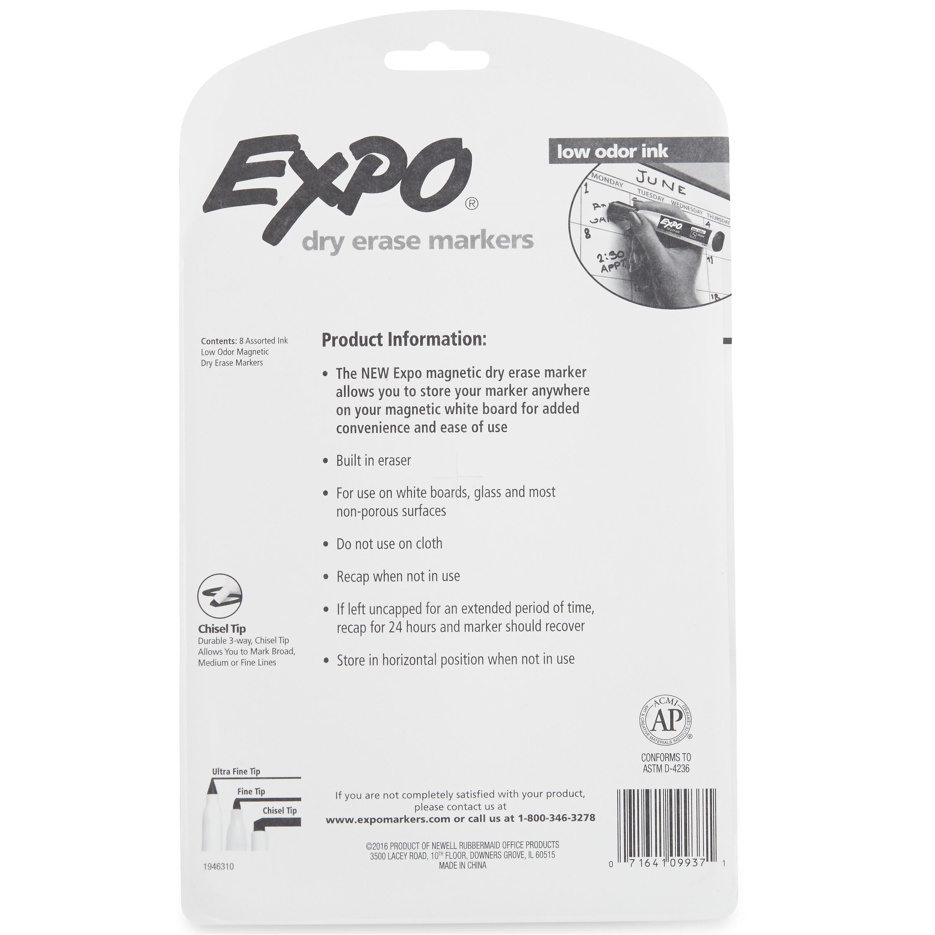 Expo Magnetic Dry Erase Markers, Chisel Tip, Assorted, 8/Pack
