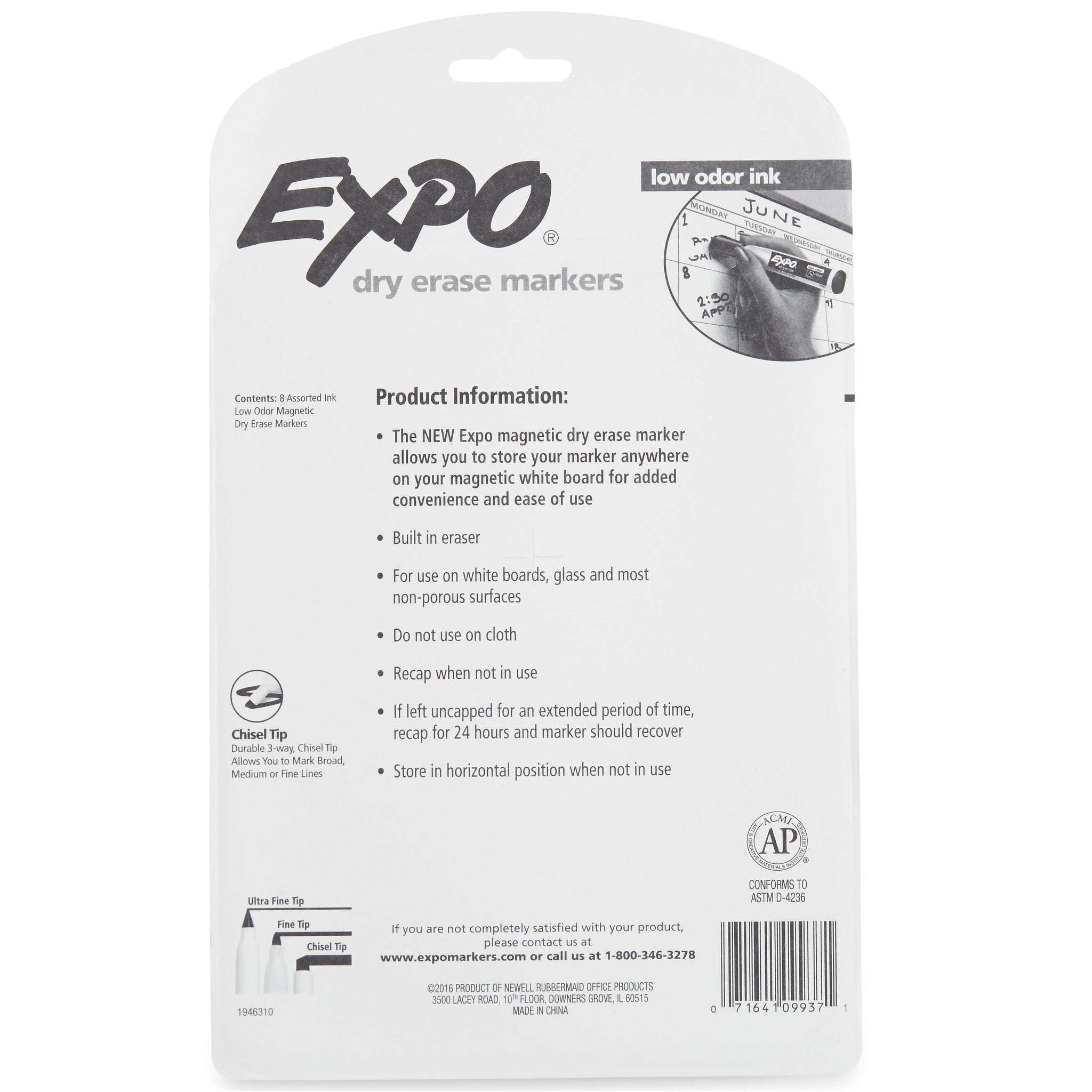 Expo Magnetic Dry Erase Markers, Chisel Tip, Assorted, 8/Pack