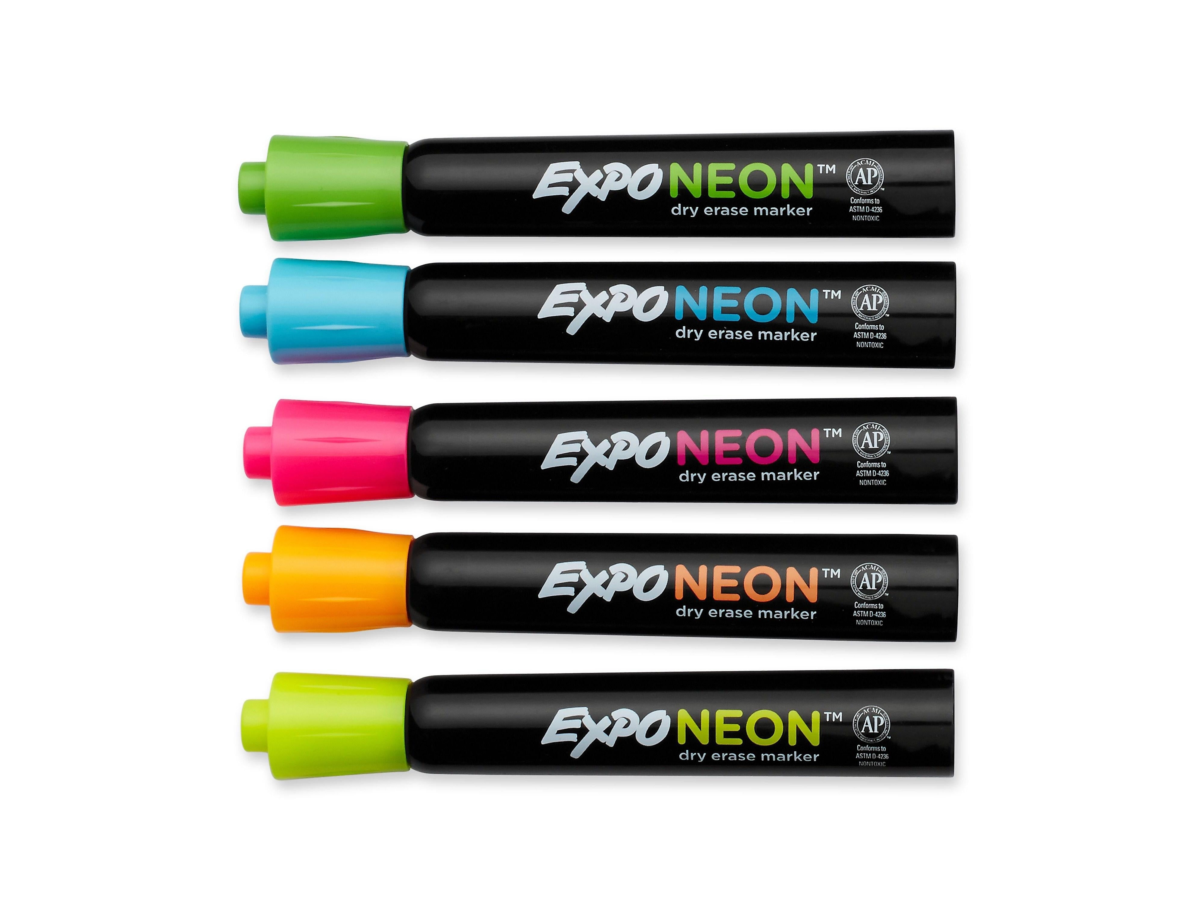 Expo Neon Window Dry Erase Markers, Bullet Tip, Assorted, 5/Pack