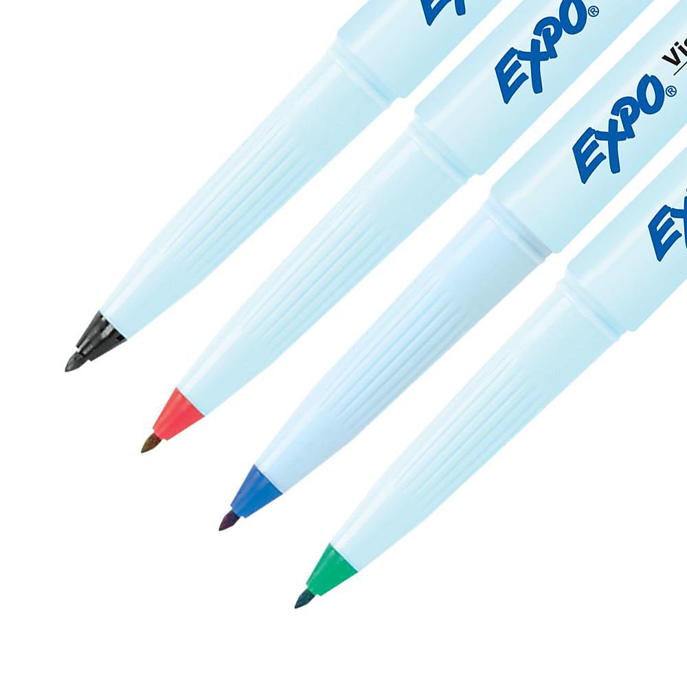 Expo Vis-a-Vis Wet Erase Markers, Fine Point, Assorted, 4/Pack