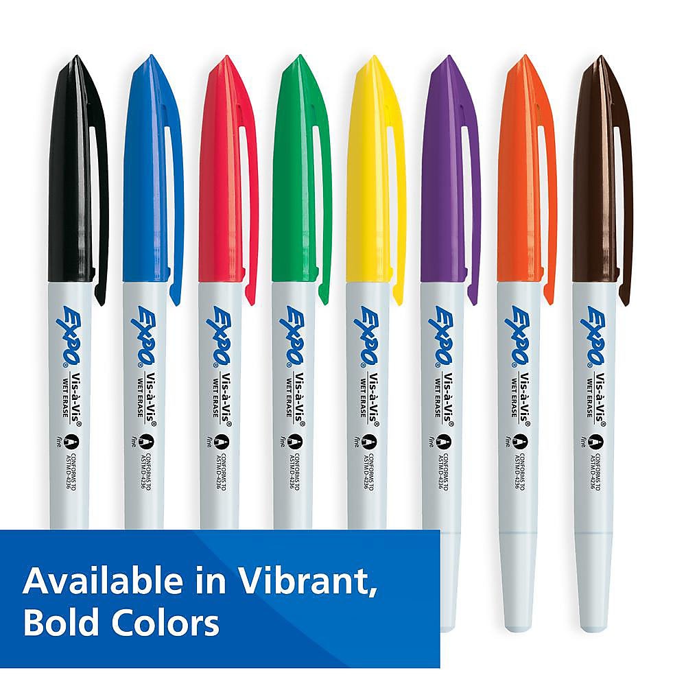 Expo Vis-a-Vis Wet Erase Markers, Fine Point, Assorted, 4/Pack