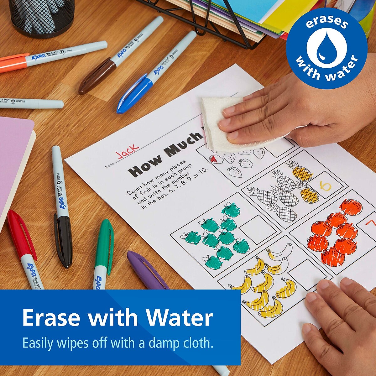Expo Vis-a-Vis Wet Erase Markers, Fine Point, Assorted, 8/Pack
