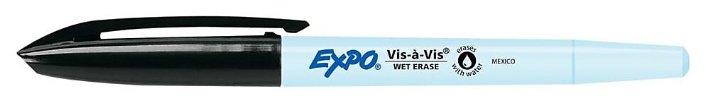 Expo Vis-A-Vis Wet Erase Markers, Fine Point, Black, Dozen