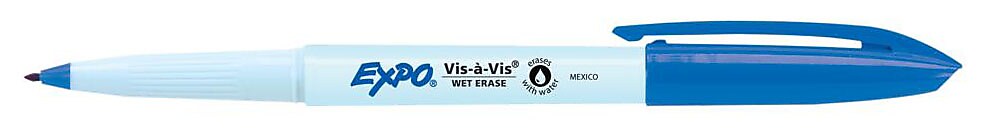 Expo Vis-a-Vis Wet Erase Markers, Fine Point, Blue, 12/Pack