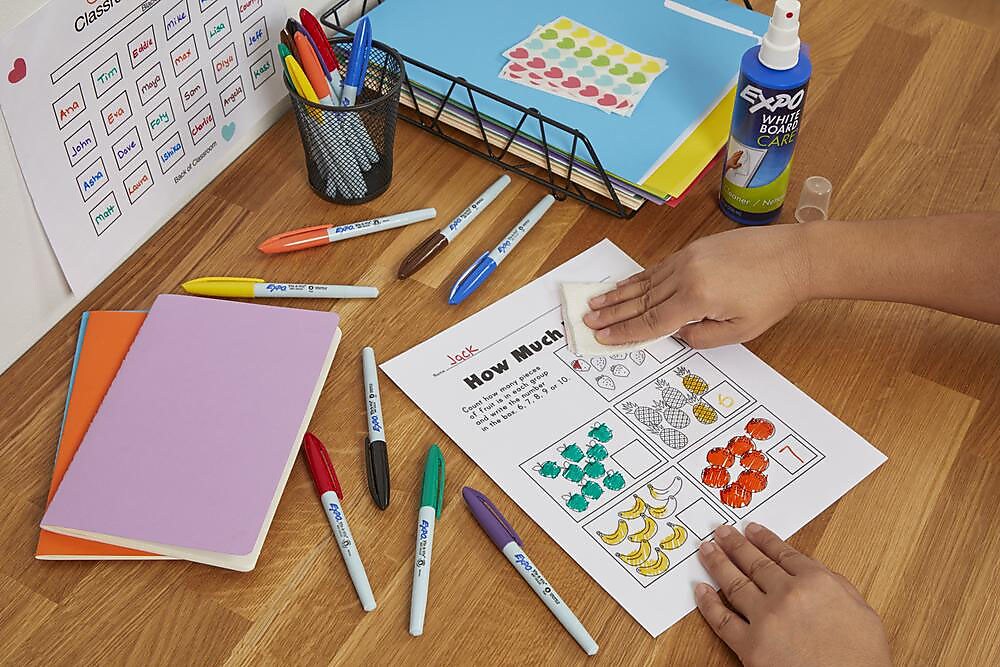 Expo Vis-a-Vis Wet Erase Markers, Fine Point, Blue, 12/Pack