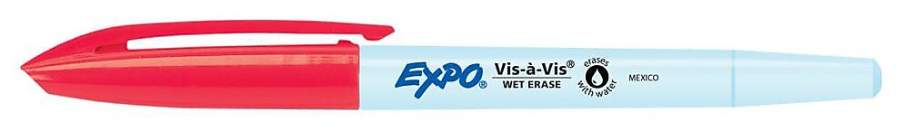 Expo Vis-A-Vis Wet Erase Markers, Fine Point, Red, 12/Pack