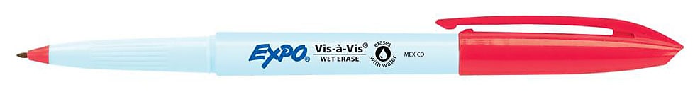 Expo Vis-A-Vis Wet Erase Markers, Fine Point, Red, 12/Pack