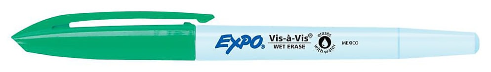 Expo Vis-à-Vis Wet Erase Markers, Fine Point, Green, 12/Pack