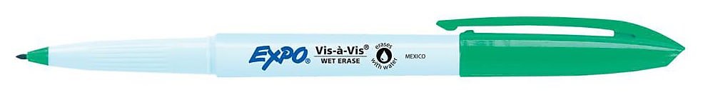 Expo Vis-à-Vis Wet Erase Markers, Fine Point, Green, 12/Pack