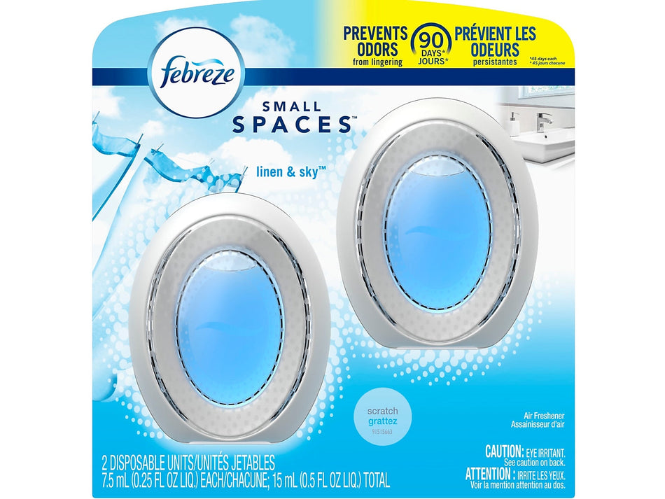 Febreze Small Spaces Solid Air Freshener, Linen & Sky, 0.25 Oz., 2/Pack