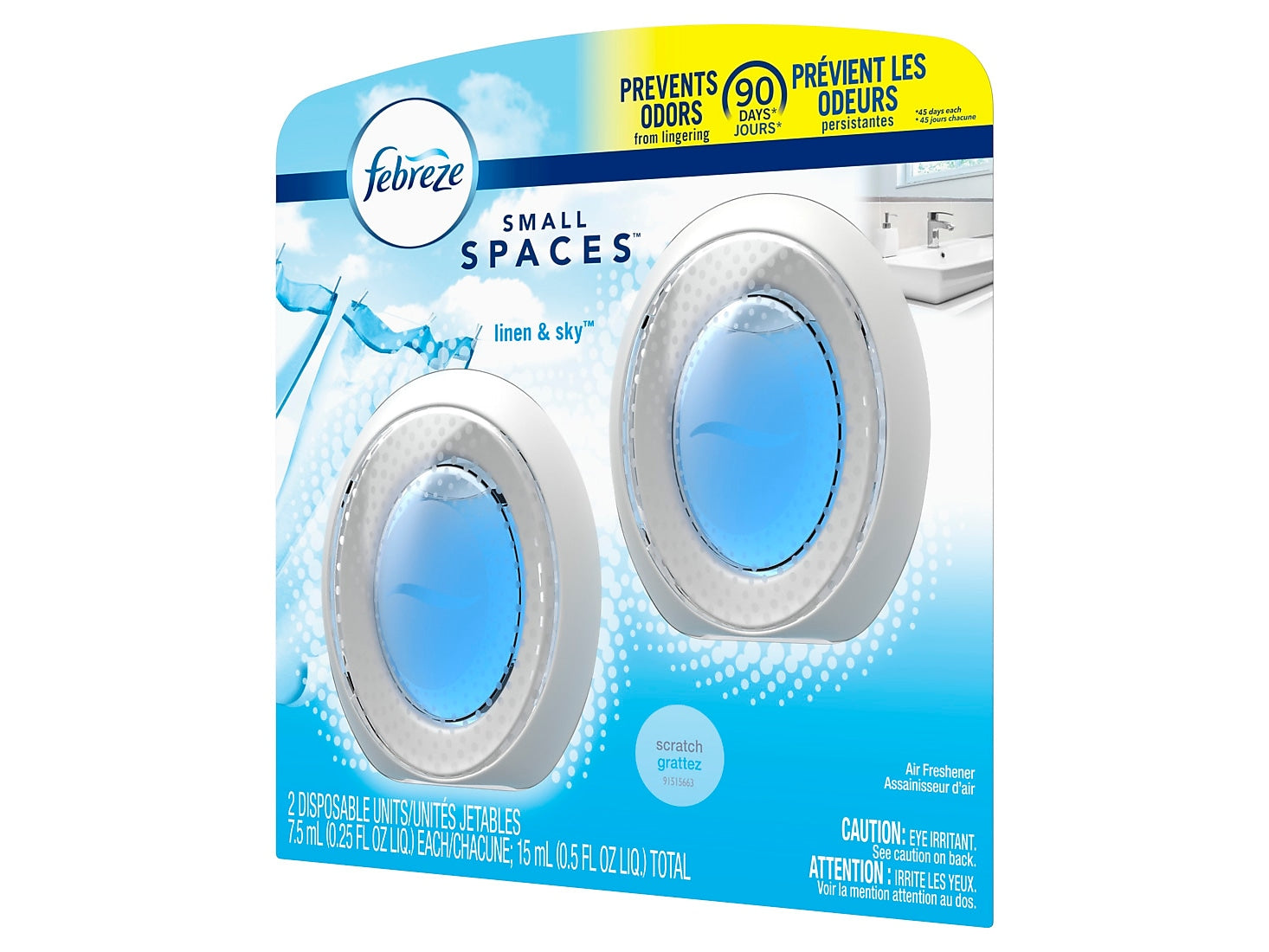 Febreze Small Spaces Solid Air Freshener, Linen & Sky, 0.25 Oz., 2/Pack