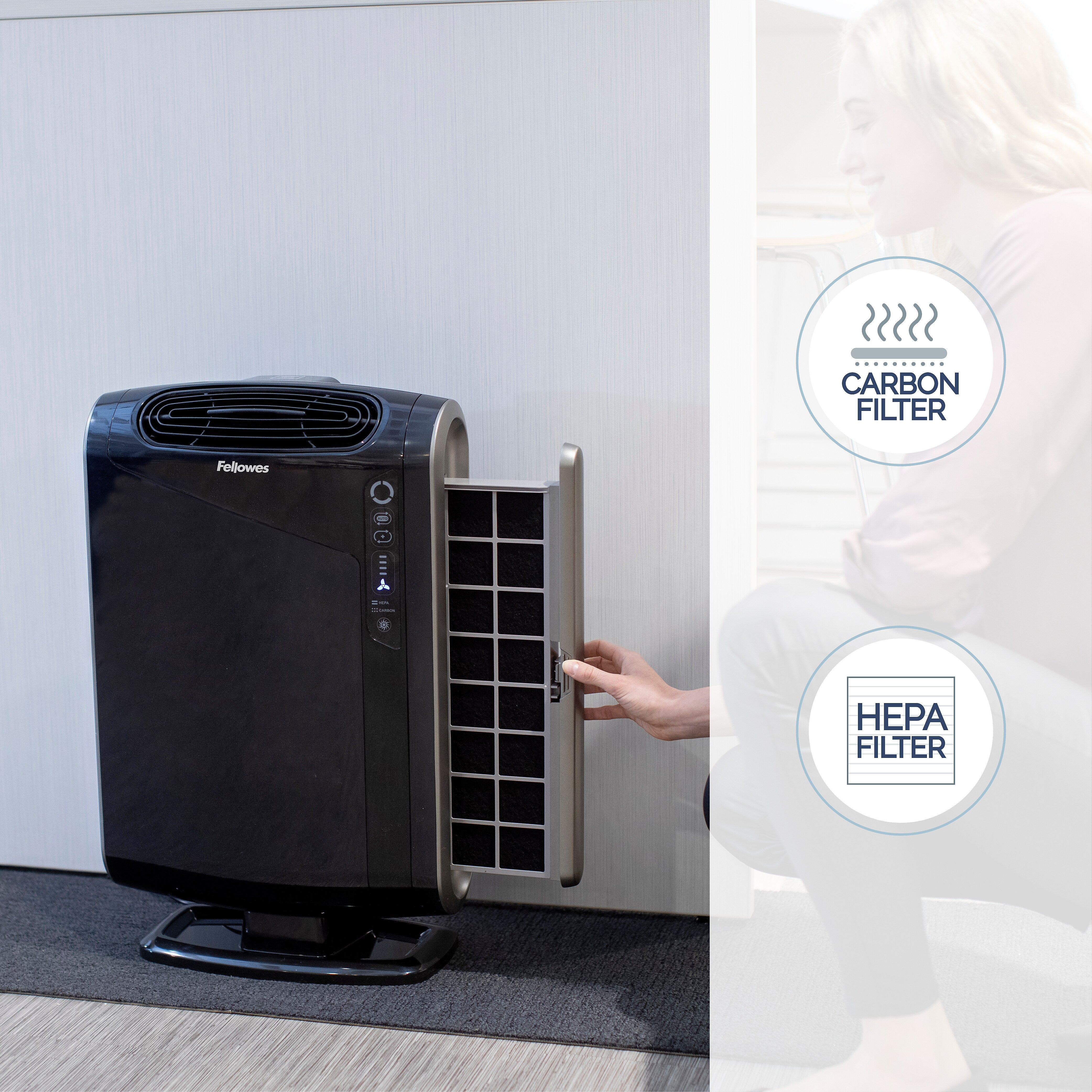 Fellowes AeraMax,True HEPA Console Air Purifier, Black