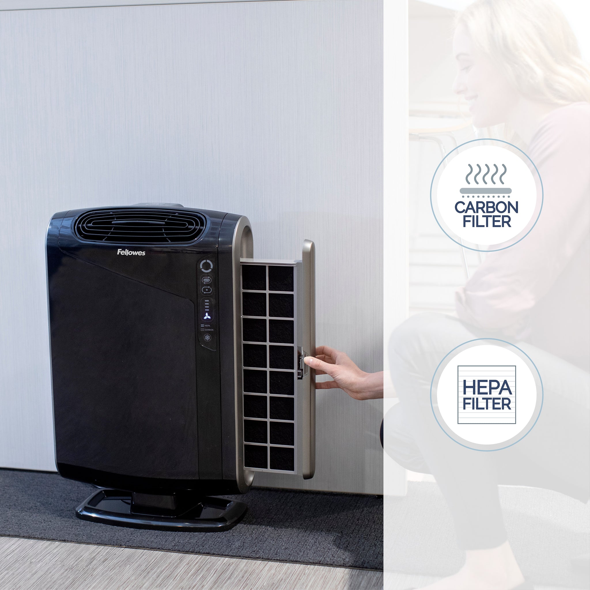 Fellowes AeraMax,True HEPA Console Air Purifier, Black