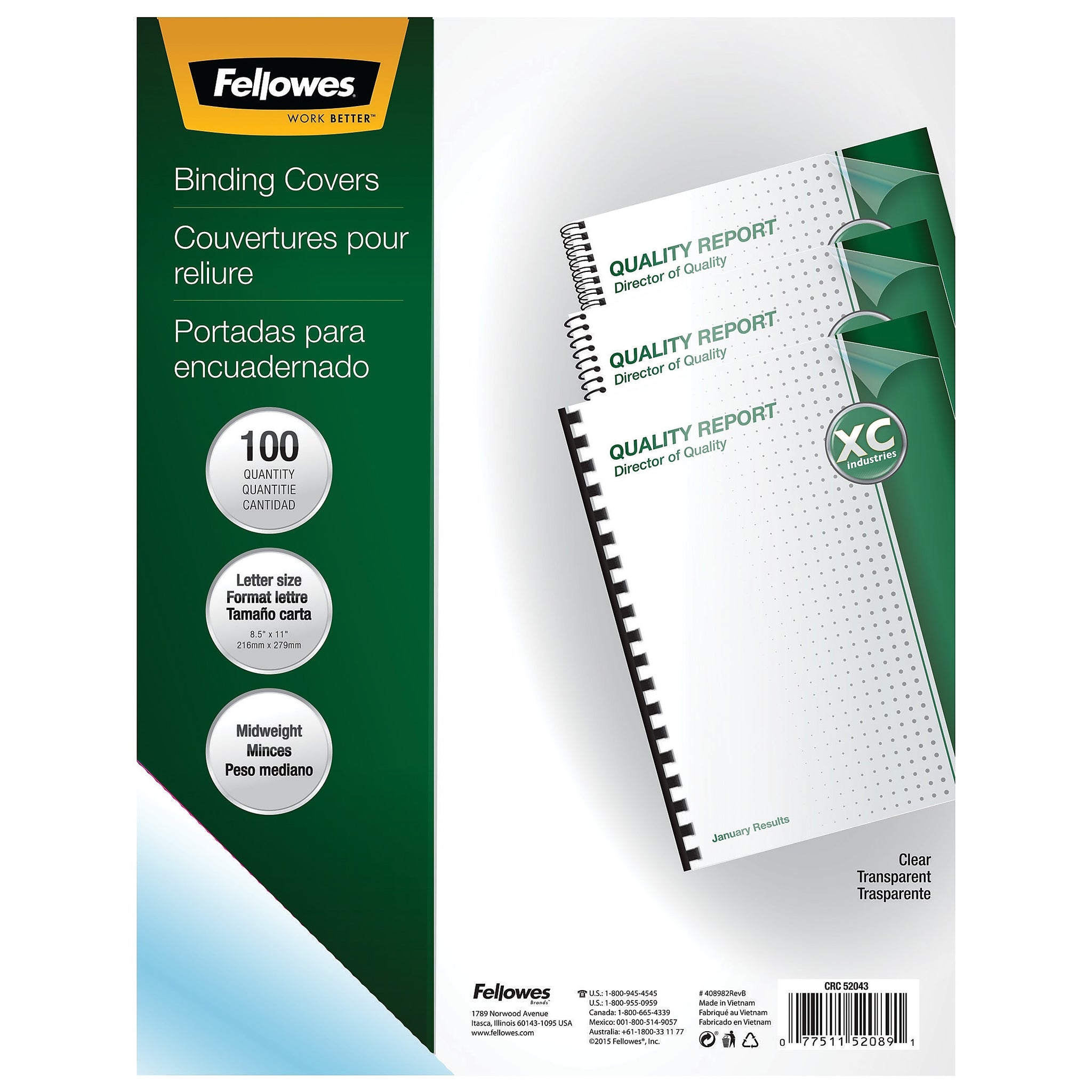 Fellowes Crystals Presentation Covers, Letter Size, Clear, 100/Pack