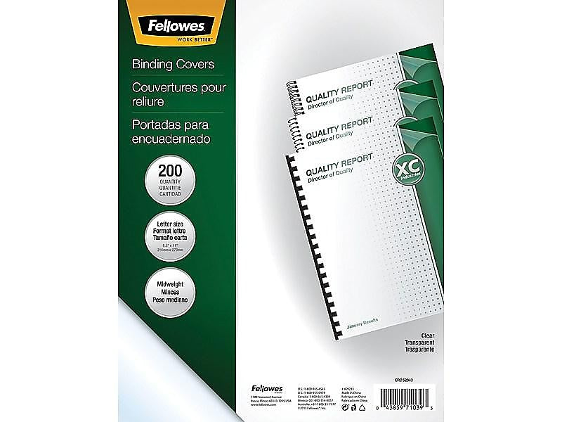 Fellowes Crystals Presentation Covers, Letter Size, Clear, 200/Pack