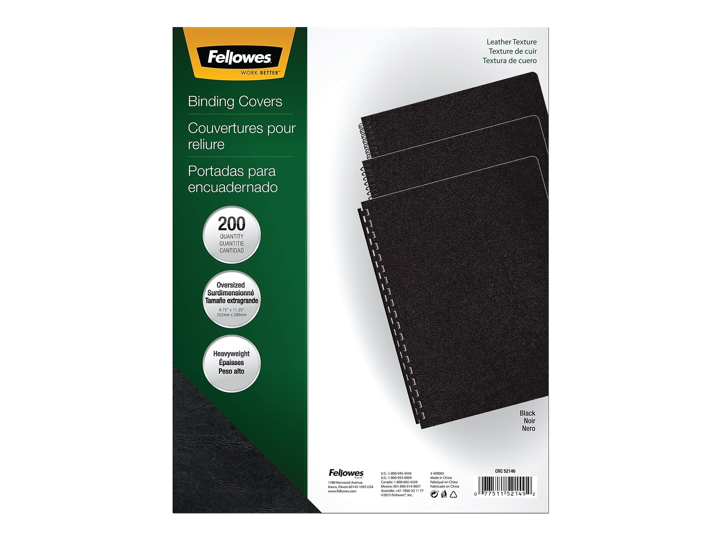 Fellowes Executive Presentation Covers, Oversize, Black, 200/Pack