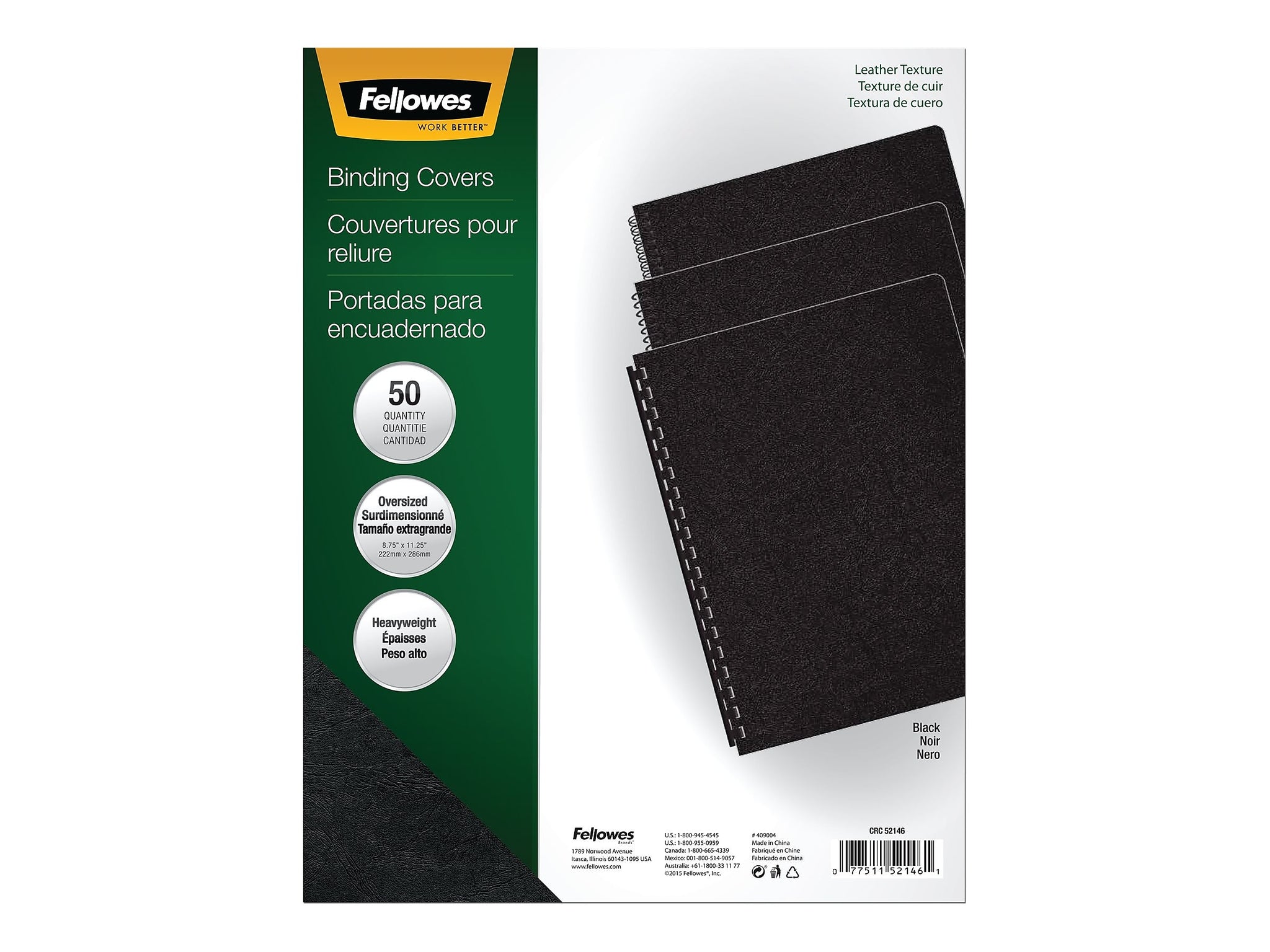 Fellowes Executive Presentation Covers, Oversize, Black, 50/Pack