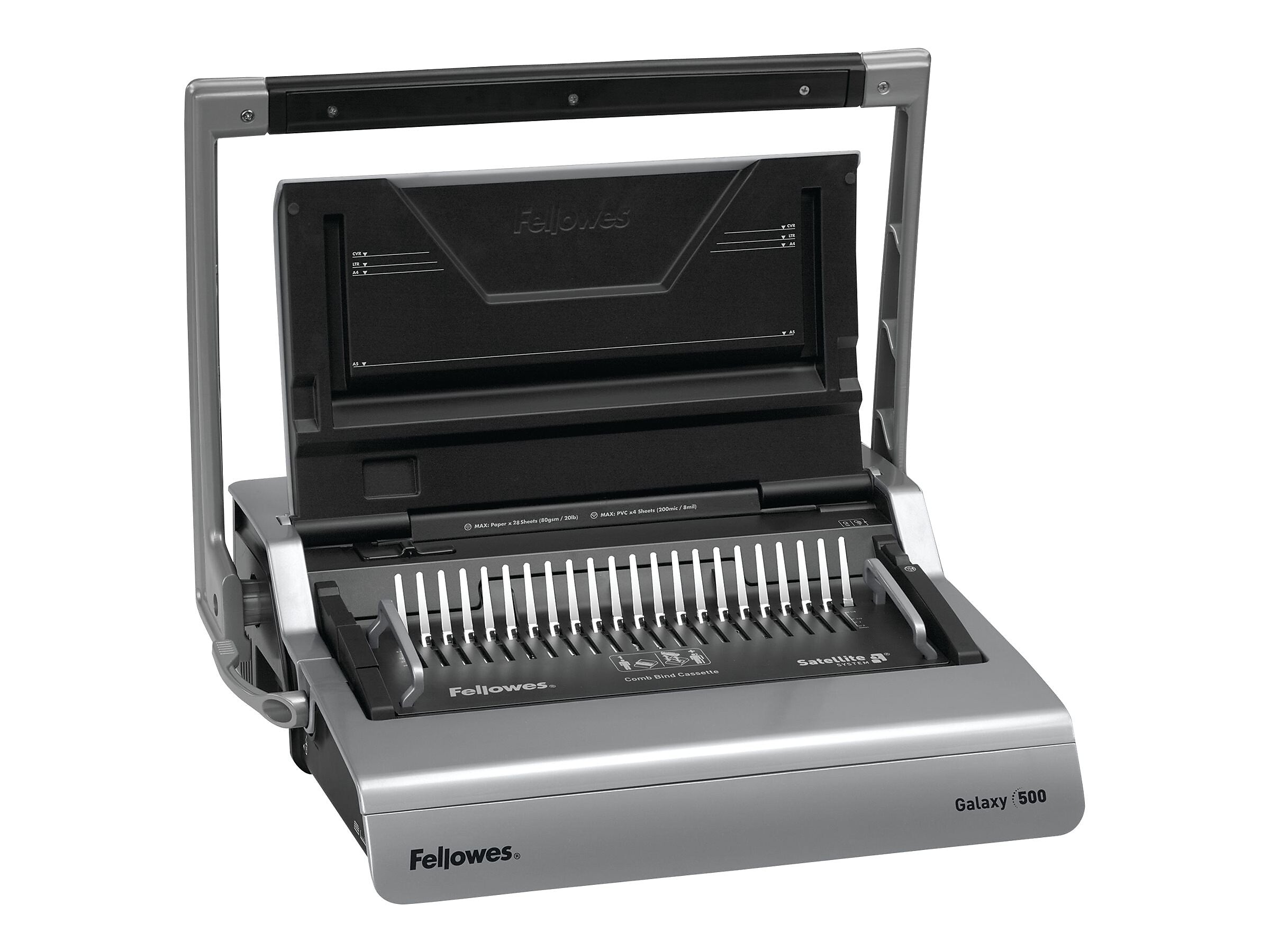 Fellowes Galaxy Comb Binding Machine, 500 Sheet Capacity, Metallic Silver/Black