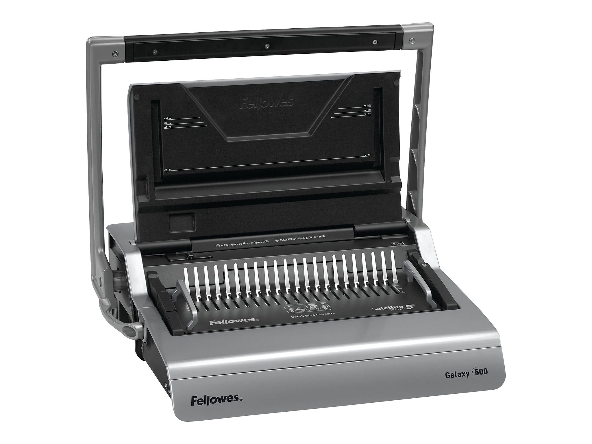 Fellowes Galaxy Comb Binding Machine, 500 Sheet Capacity, Metallic Silver/Black