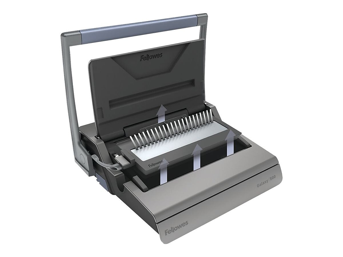 Fellowes Galaxy Comb Binding Machine, 500 Sheet Capacity, Metallic Silver/Black