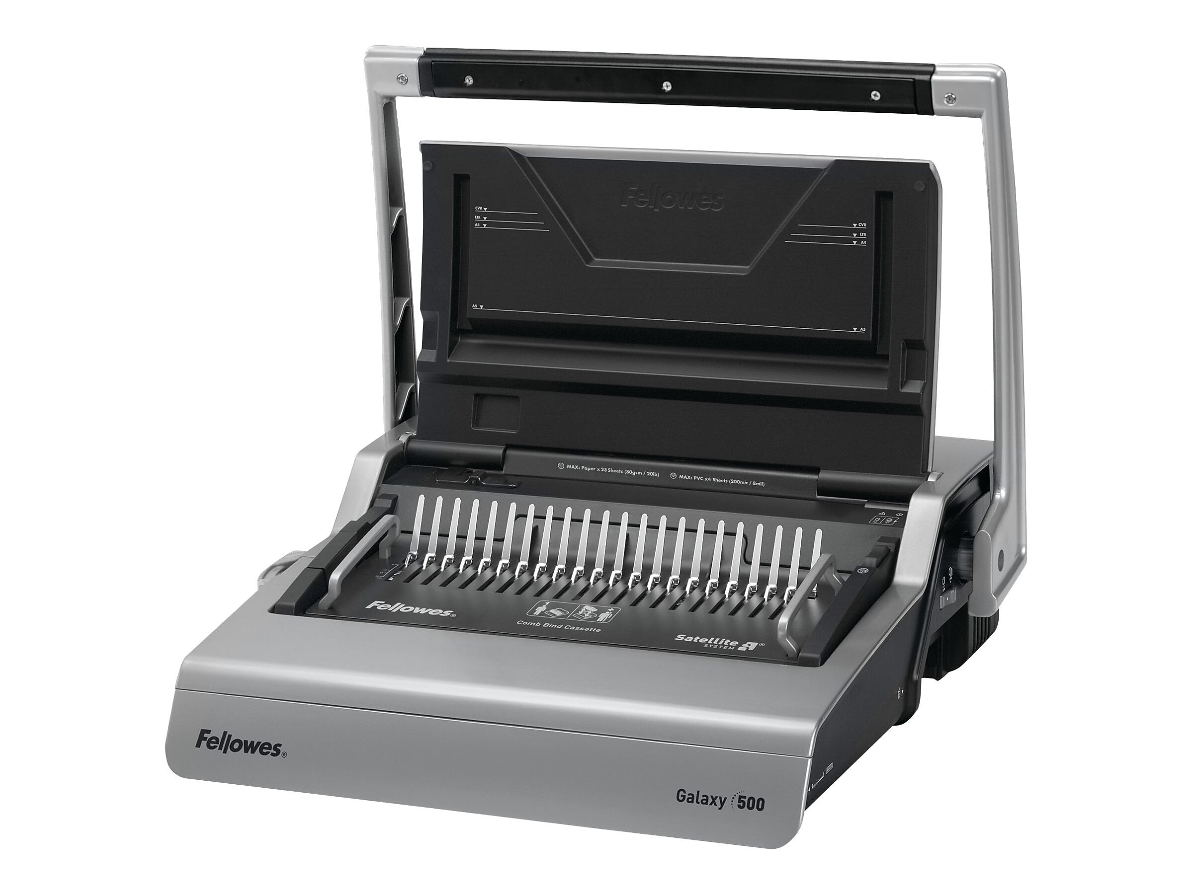 Fellowes Galaxy Comb Binding Machine, 500 Sheet Capacity, Metallic Silver/Black