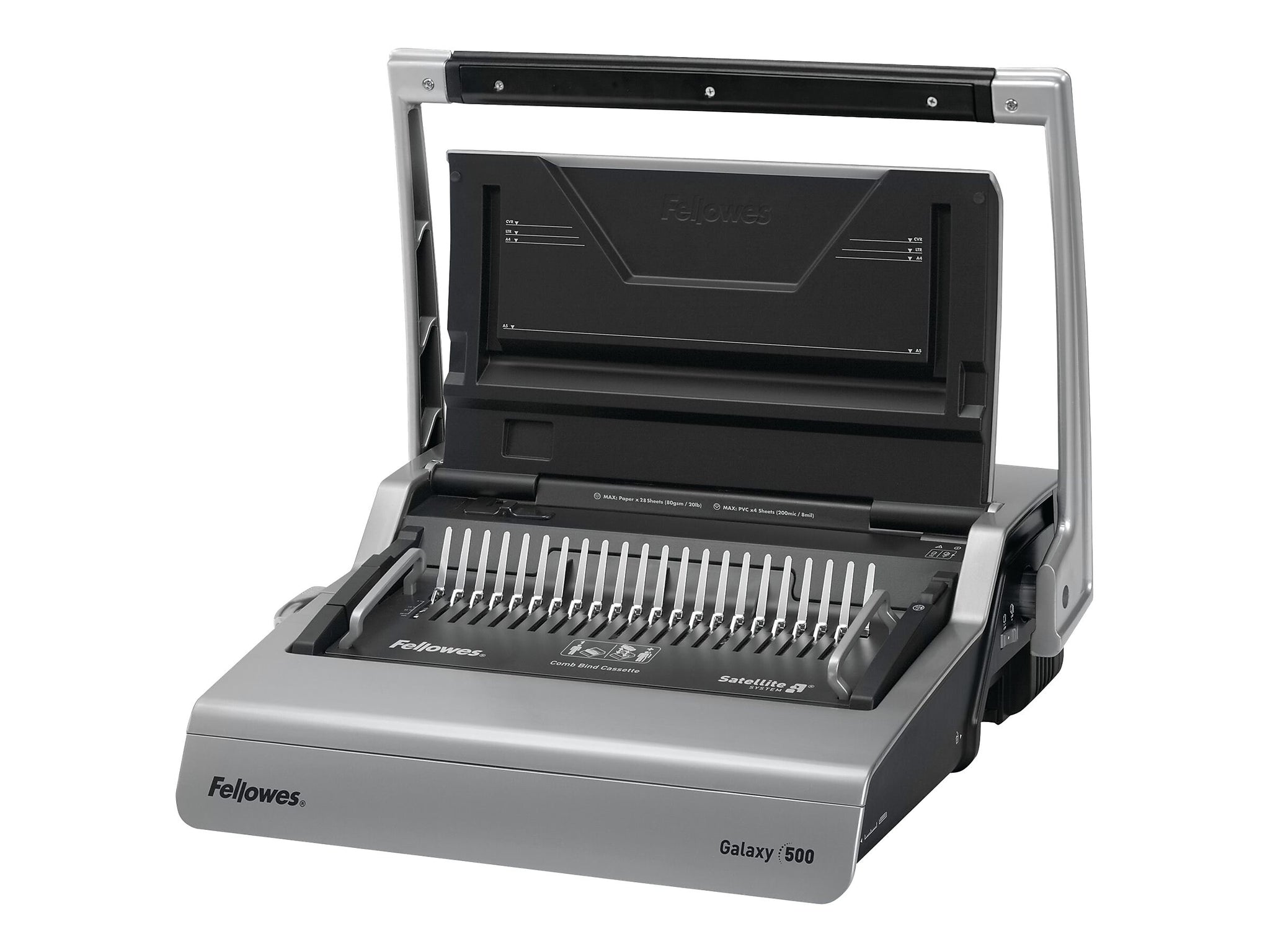 Fellowes Galaxy Comb Binding Machine, 500 Sheet Capacity, Metallic Silver/Black