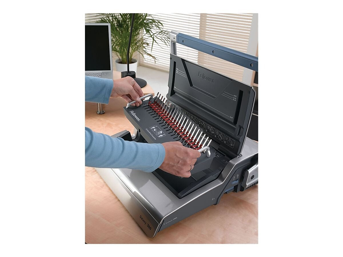 Fellowes Galaxy Comb Binding Machine, 500 Sheet Capacity, Metallic Silver/Black