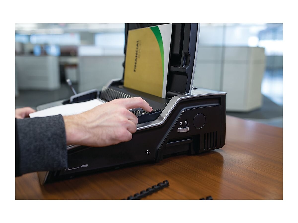 Fellowes Galaxy Comb Binding Machine, 500 Sheet Capacity, Metallic Silver/Black